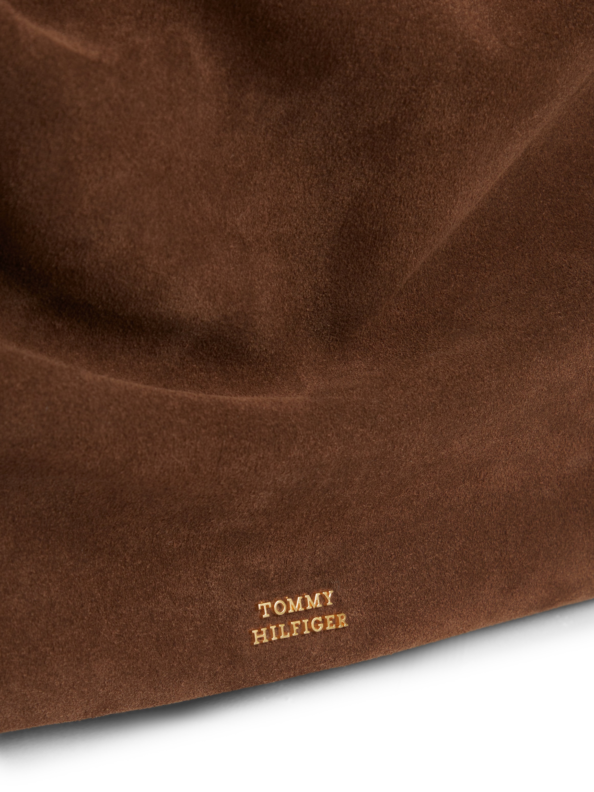 Tommy Hilfiger Hobo »TH STATEMENT LEATHER HOBO SUEDE« Damen Shopper, Schultertasche, Handtasche, goldfarbenes Logo