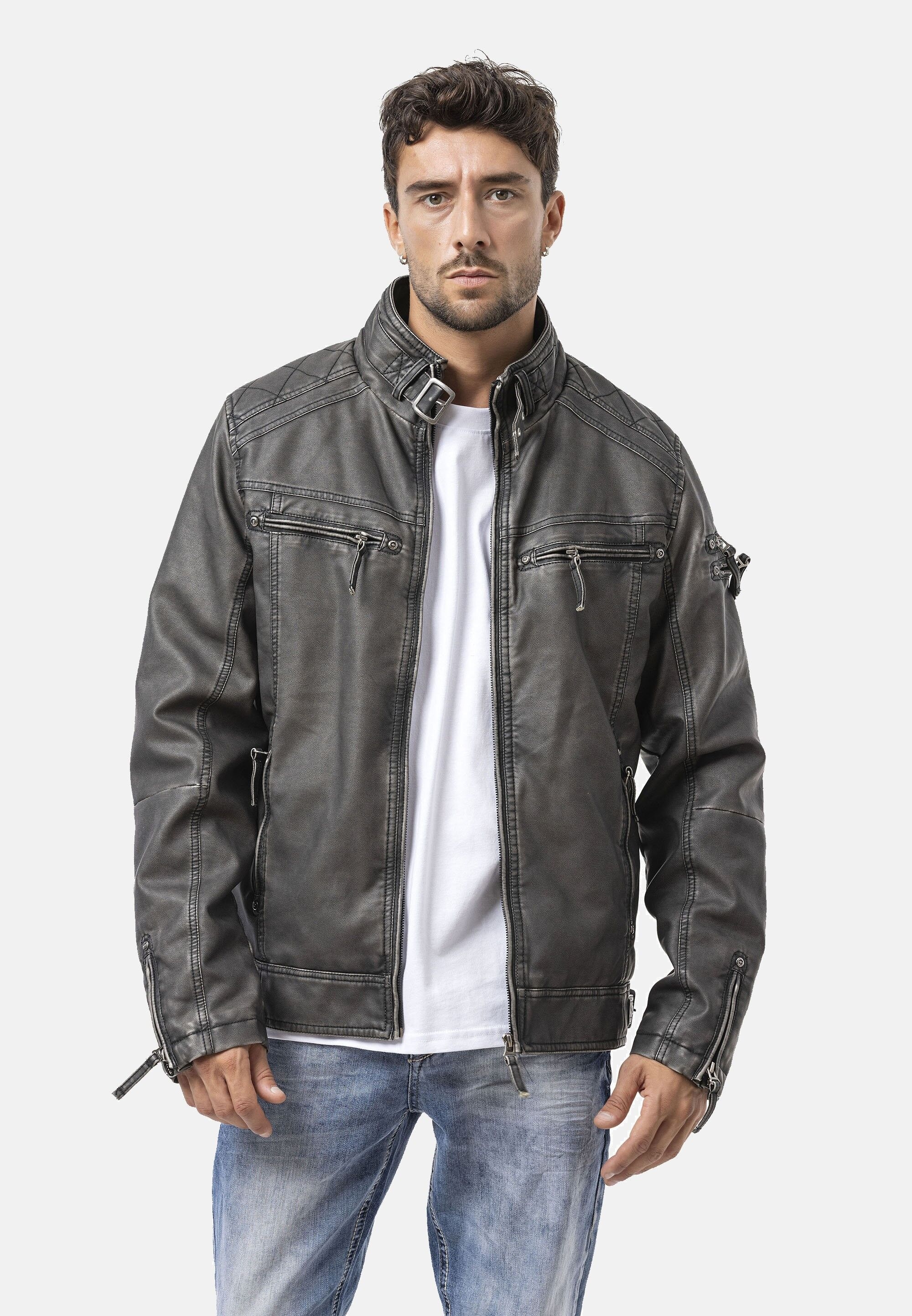 Cipo & Baxx Bikerjacke »Cipo & Baxx Winterjacke« ohne Kapuze im unifarbenen Look