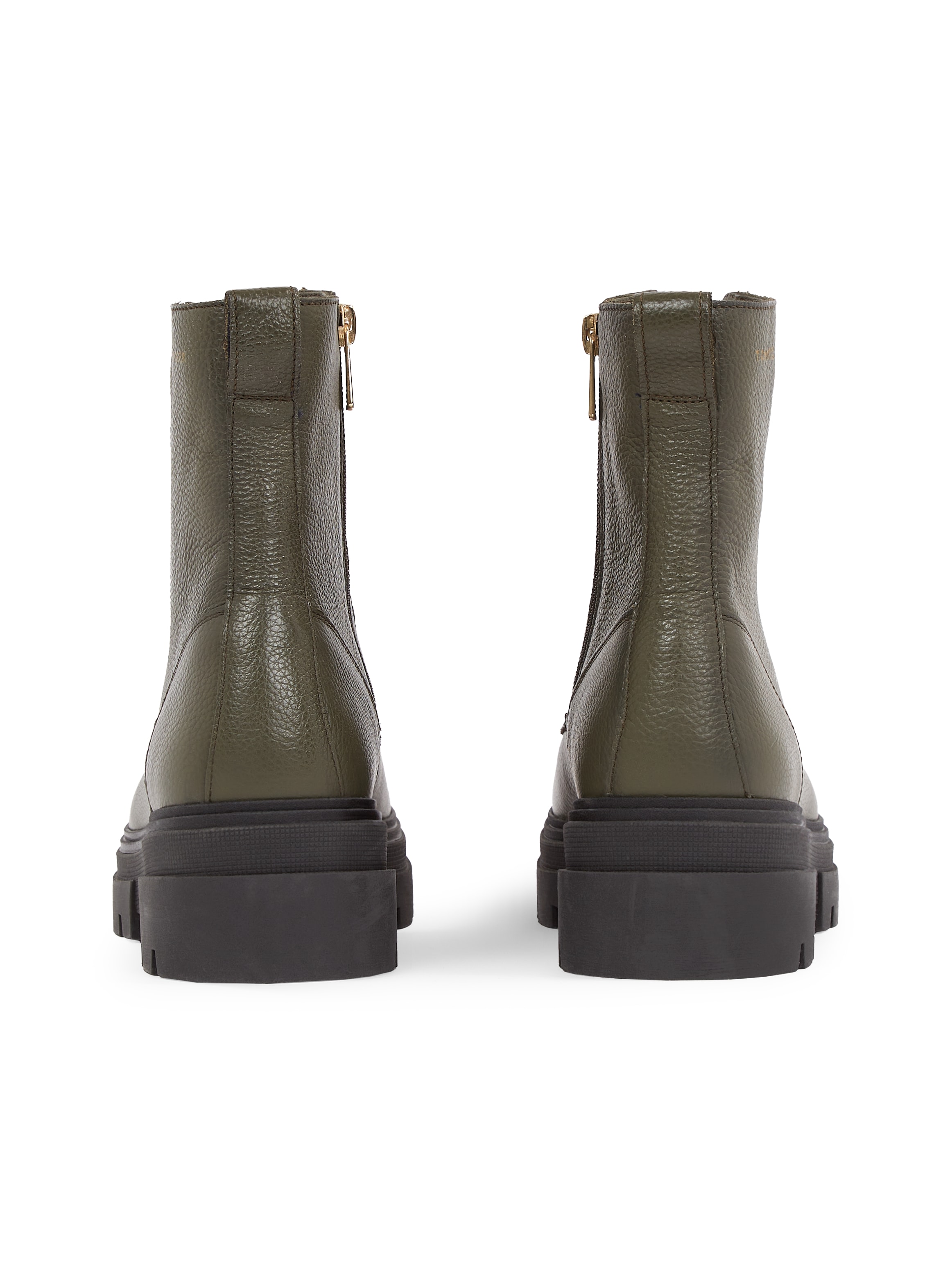 Tommy Hilfiger Schnürboots »BICOLOR LEATHER LACE-UP«, Plateau, Schnürstiefelette, Chunkyboots, goldfarbener Logoschriftzug