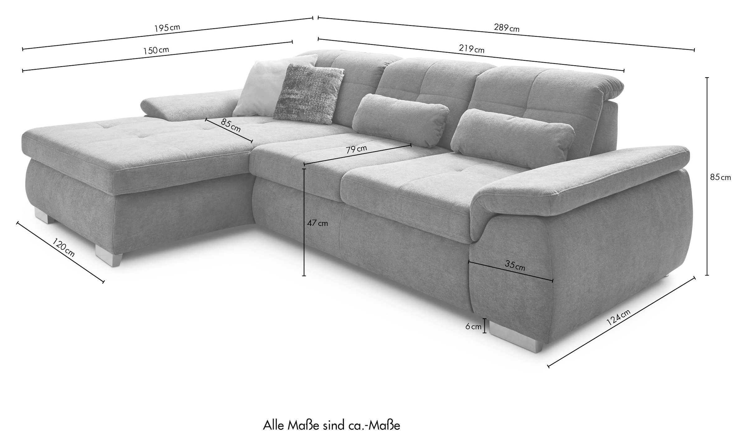 Die PlanBar Ecksofa »MP-IN16037 L-Form, Breite 289 cm, mit Federkern-Polsterung« mit Sitztiefenverstellung & Zierkissen
