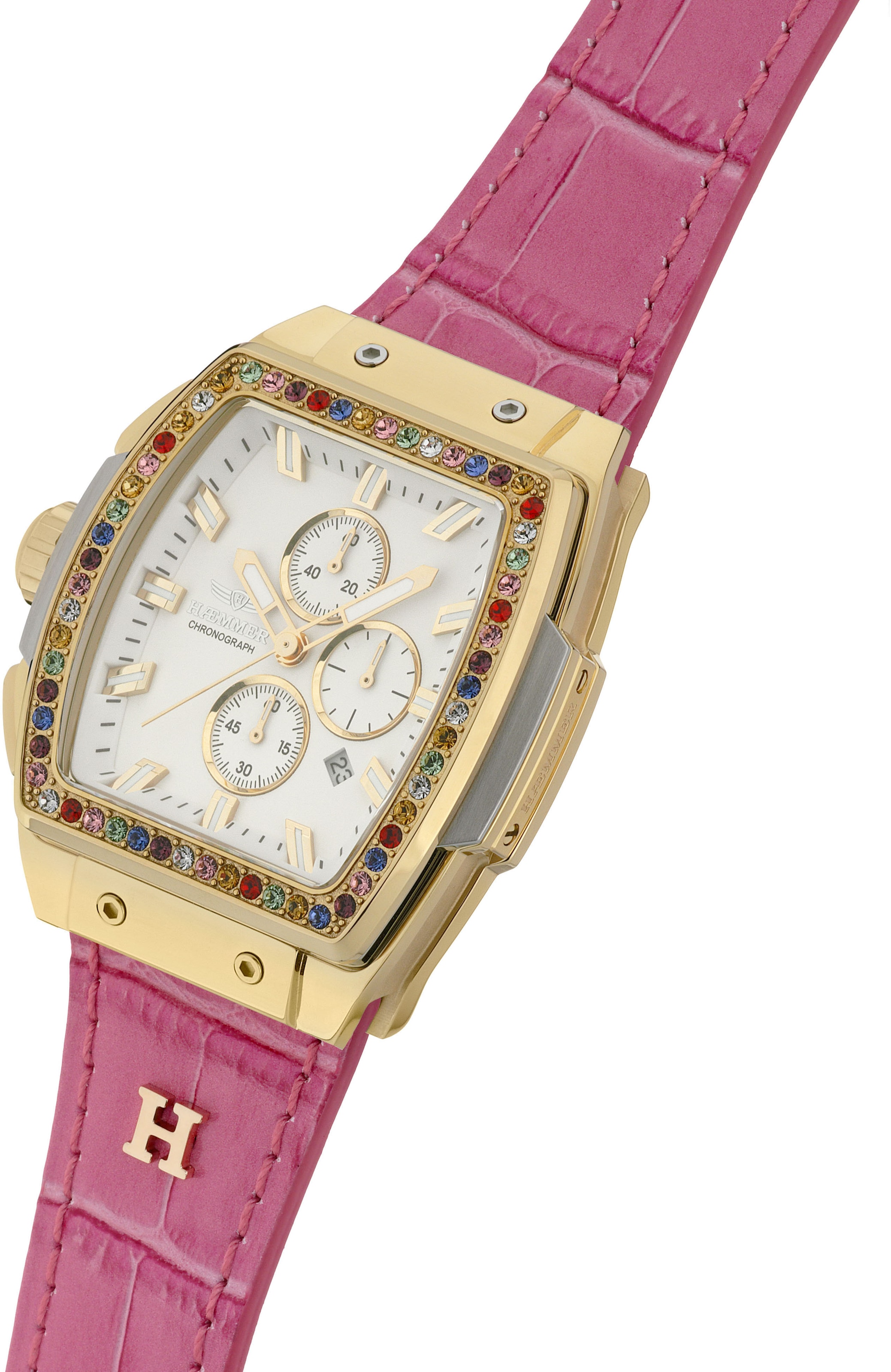 HAEMMER GERMANY Chronograph »TONNEAU«, Quarzuhr, Armbanduhr,Damenuhr,Lederarmband,digital,Datum,Stoppfunktion