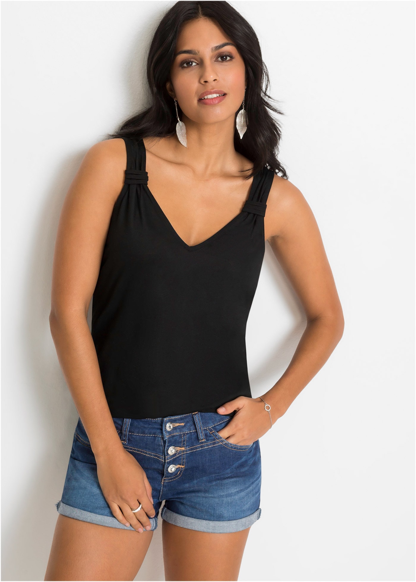 bonprix Shirttop eng anliegende Passform, ärmellos, ohne Kragen