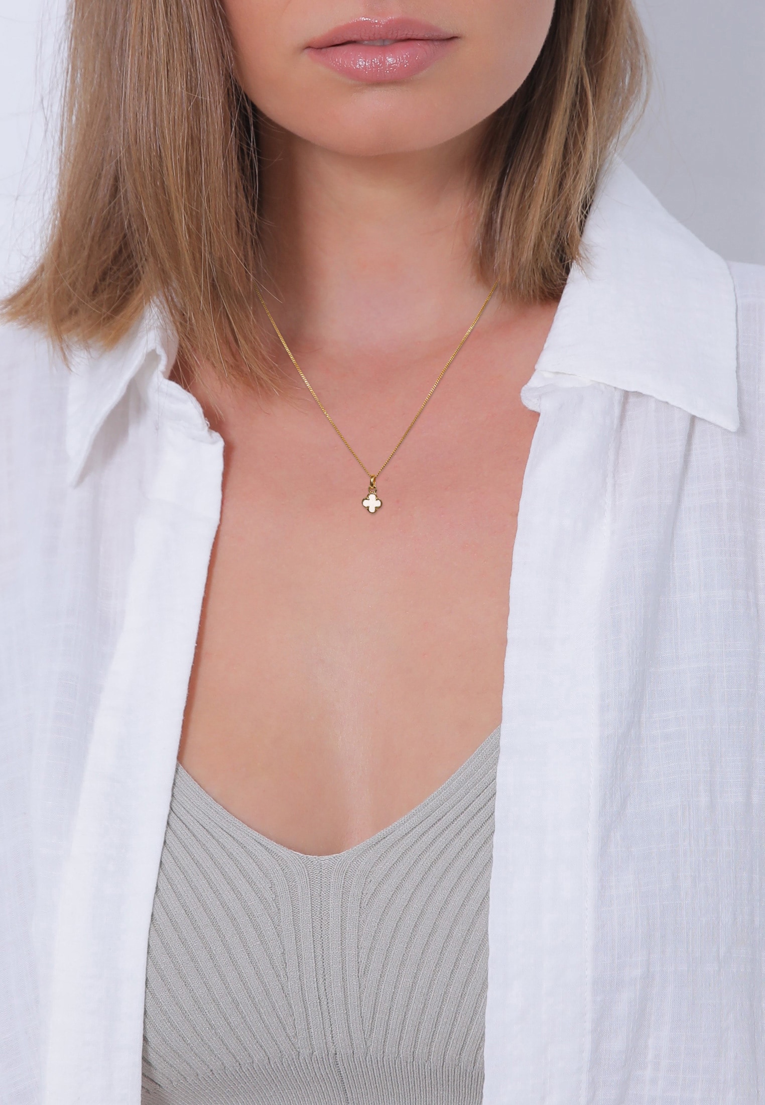 Elli Kette mit Anhänger »Halskette Kleeblatt Emaille Anhänger 925 Sterling Silber vergoldet«