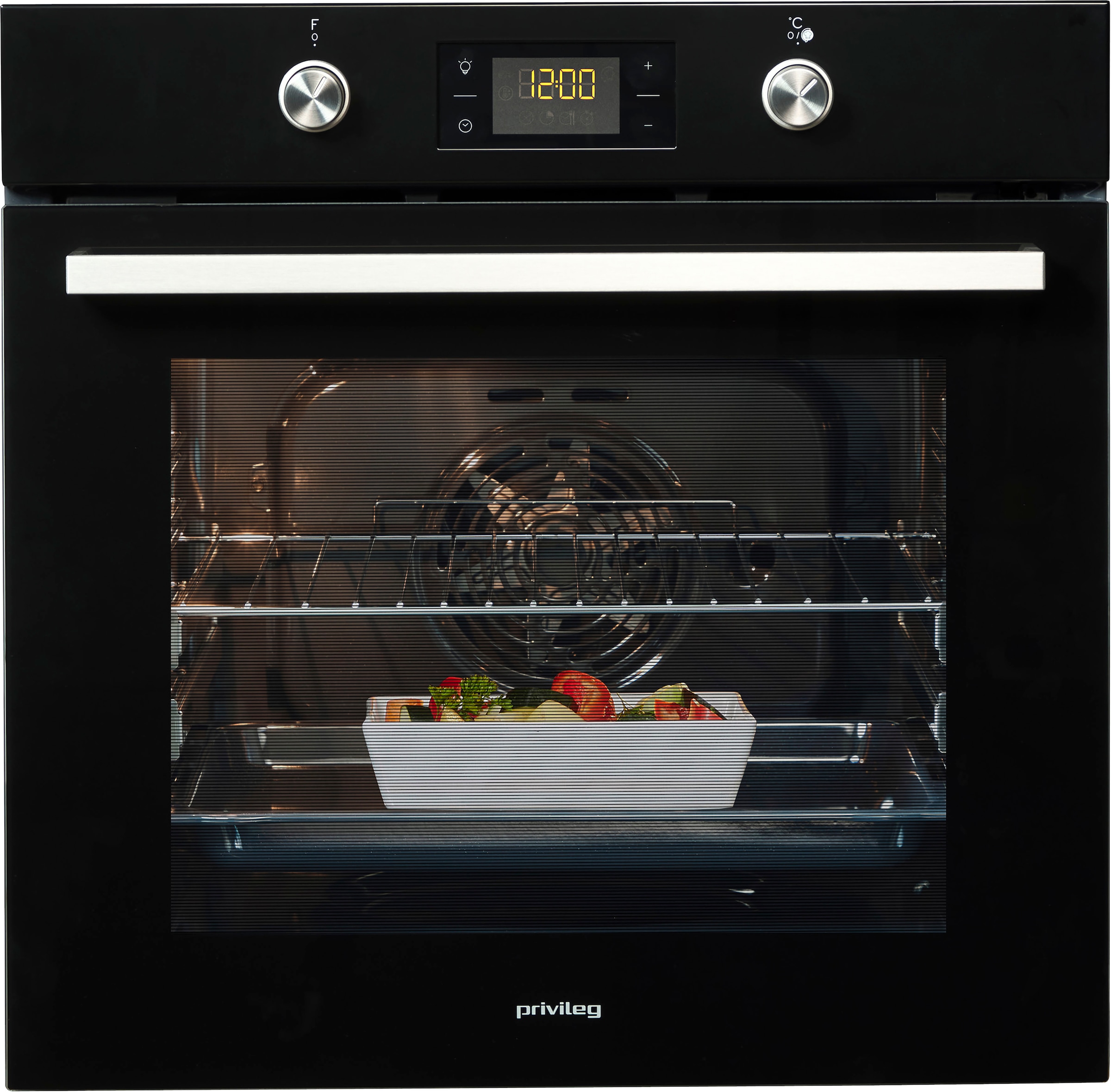 Privileg Backofen-Set »BAKO Turn&Cook 470 BLACK«, PBWR6 OP8V2 BLG, mit 2-fach-Teleskopauszug, Pyrolyse-Selbstreinigung