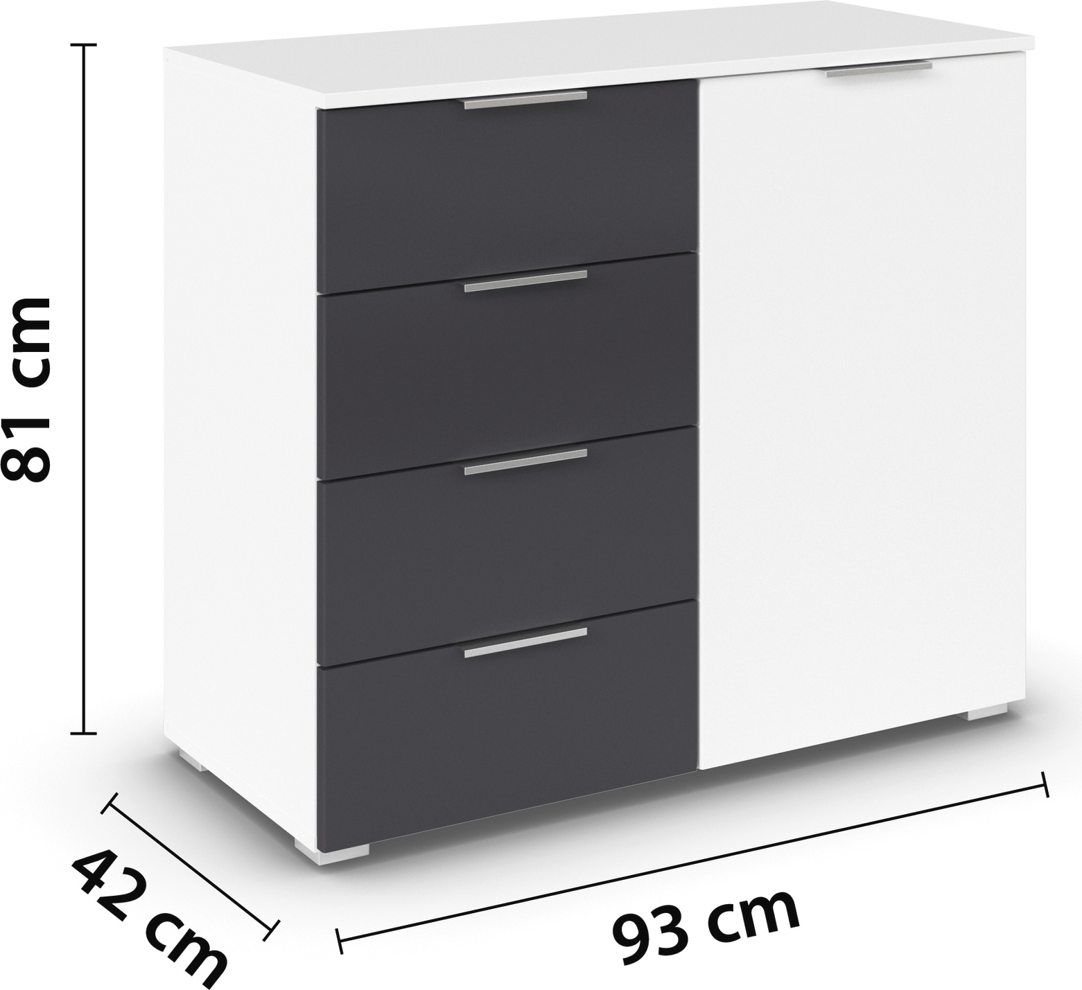 rauch Schubkastenkommode »Monza Kommode Sideboard Wäscheschrank«, mit 4 geräumigen Schubkästen in trendigen Farbkombinationen