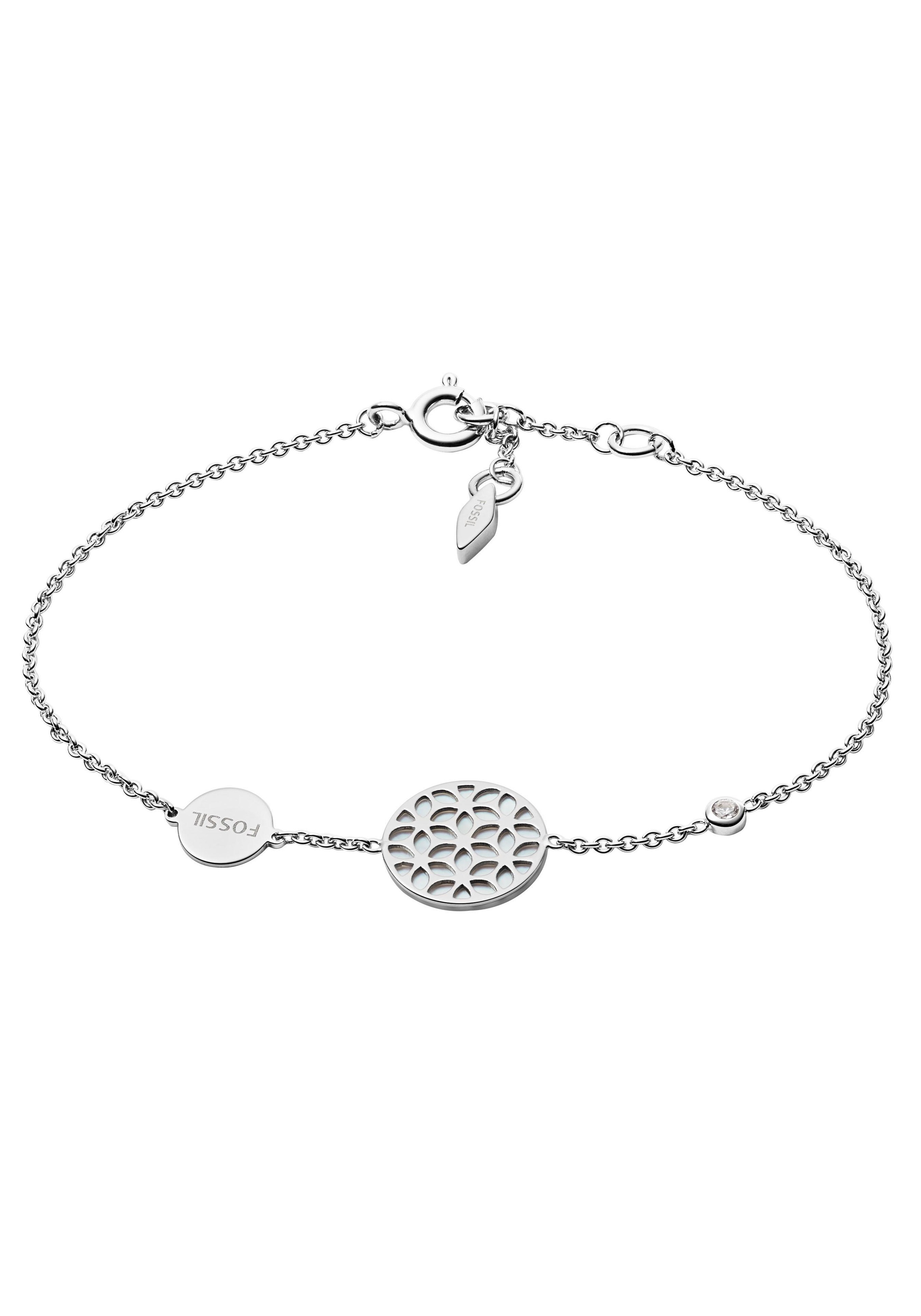 Fossil Silberarmband »STERLING SILVER, Rund, JFS00463040«, mit Perlmutt und Zirkonia