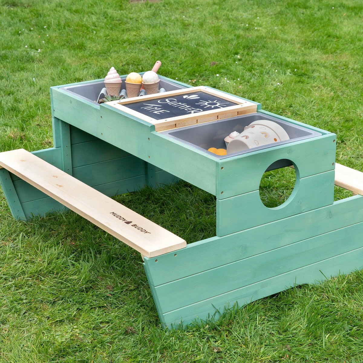 MUDDY BUDDY® Garten-Kindersitzgruppe »Creator«, Outdoor Spieltisch, natur - salbei