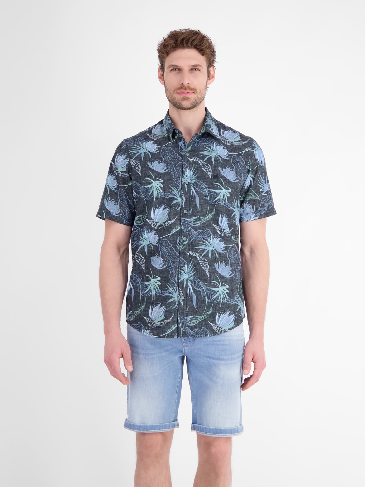 LERROS Kurzarmhemd Kurzarm, aus Polyester und Baumwolle, mit floralem All-over-Print