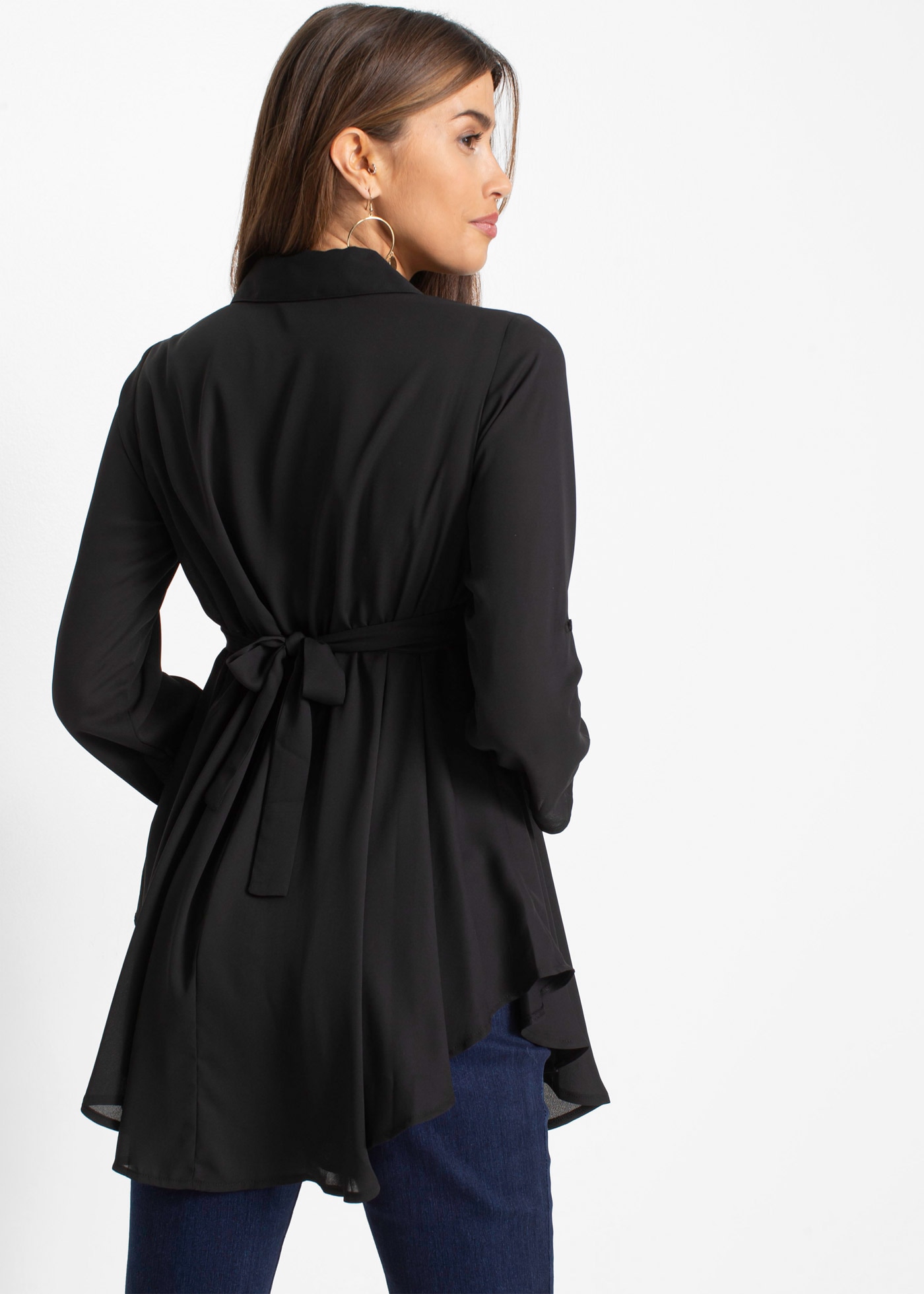 bonprix Longbluse »Longbluse« mit Gürtel,  ausgestellte Passform, mit Hemdblusenkragen, unifarben