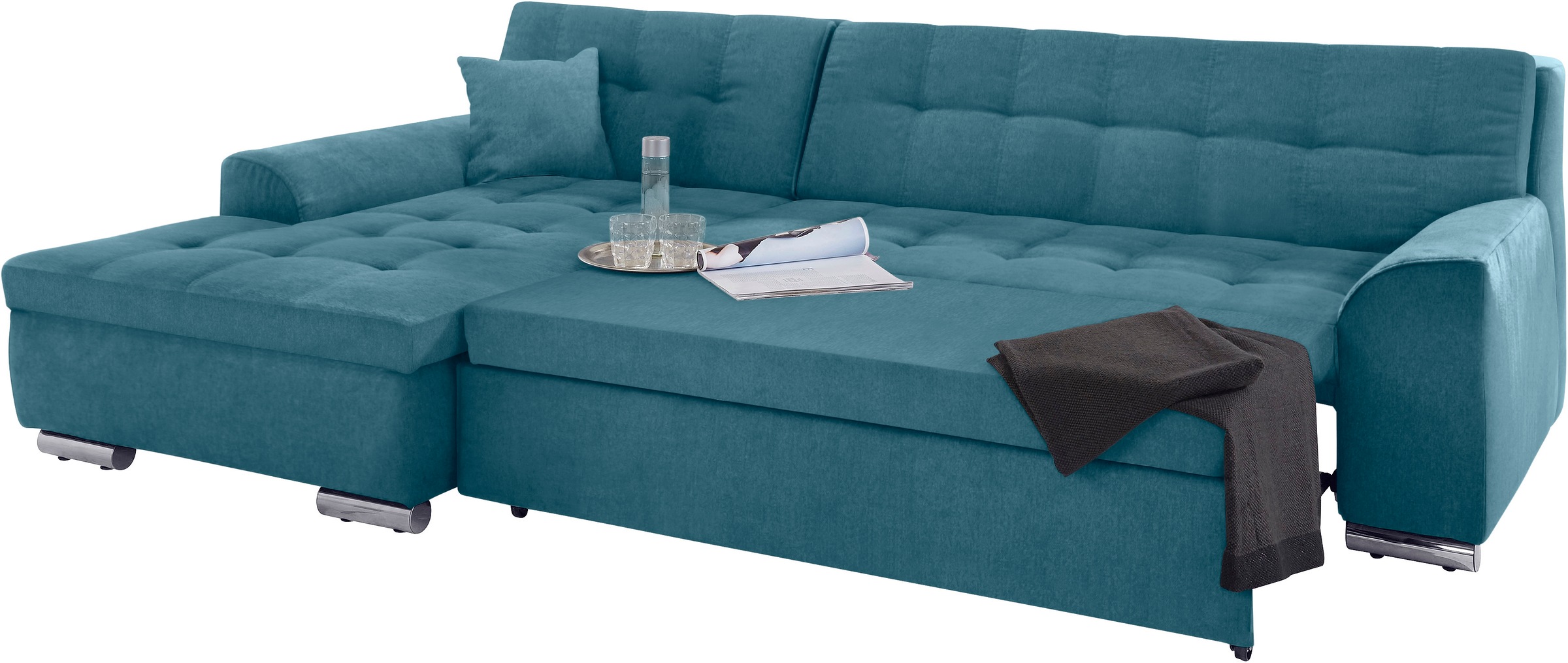 DOMO collection Ecksofa »Aversa, moderne Steppung im Sitz und Rücken, geschwungene Armlehnen,«, L-Form, wahlweise mit Bettfunktion