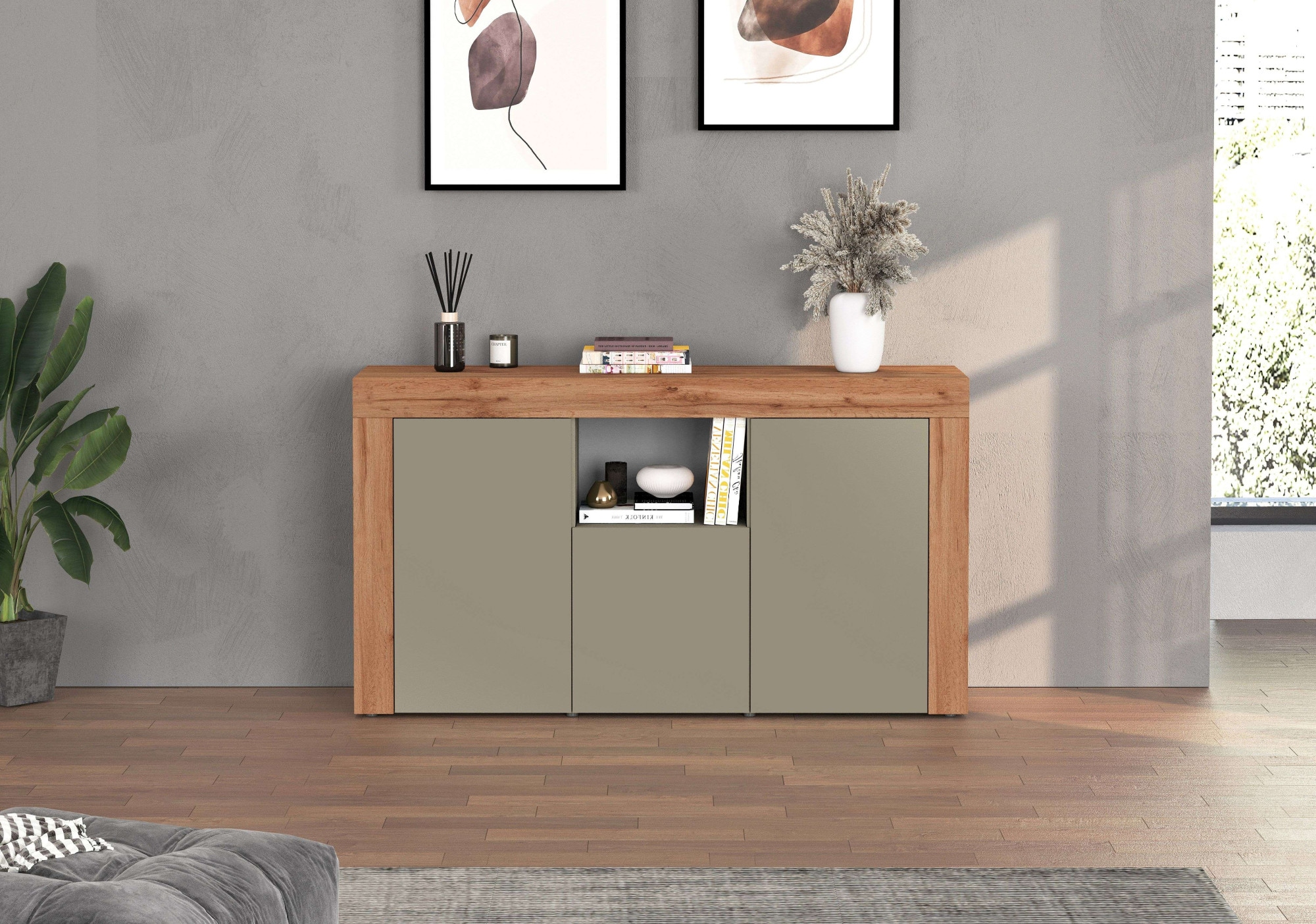 INOSIGN Sideboard »CHRONOS Breite 155 cm mit 3 Türen, 1 offenes und 6 geschlossene Fächer«, (1 St.), Sideboard,Kommode, Schrank, Grifflos mit Push to Open, Made in Italy