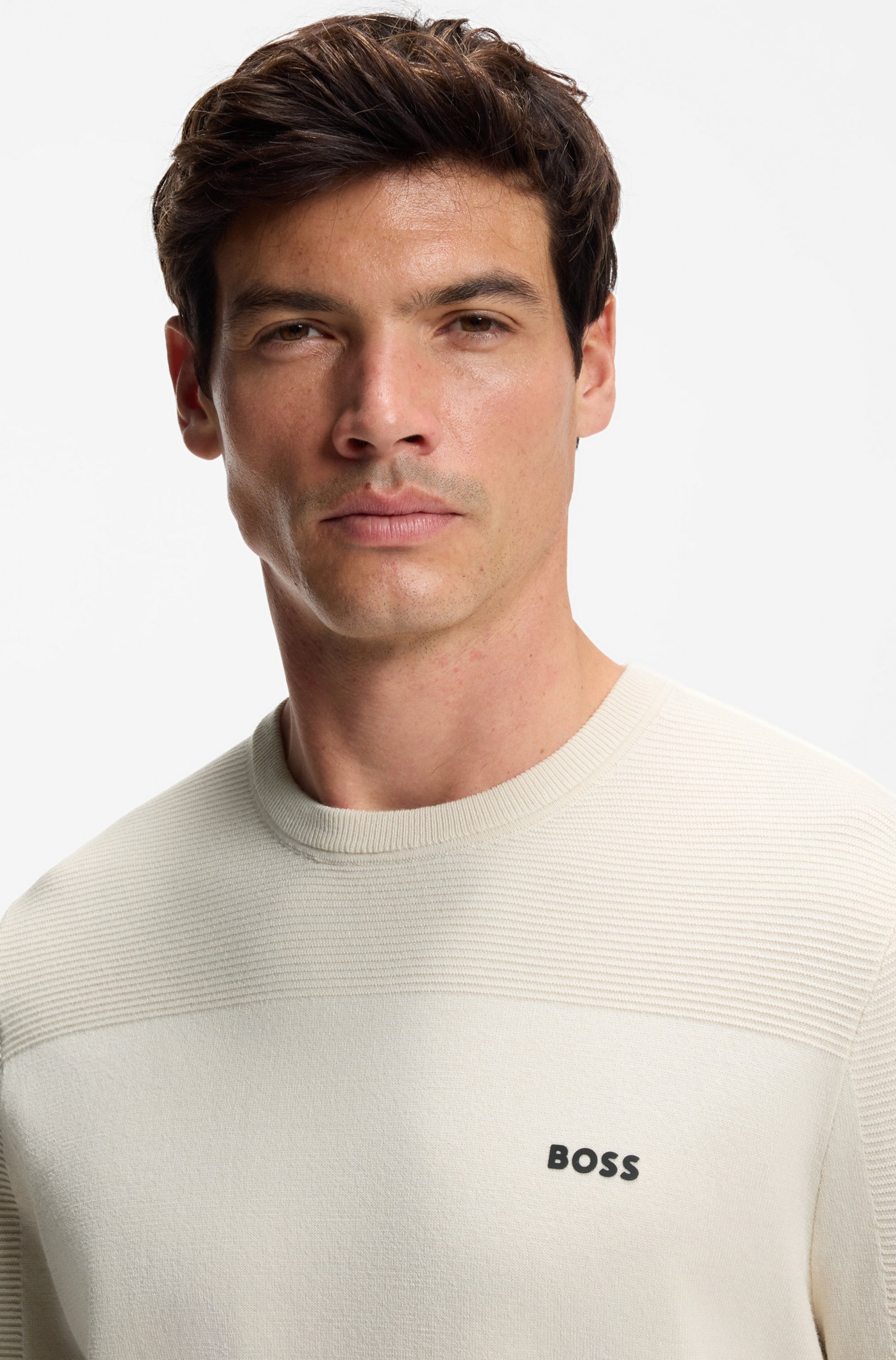 BOSS GREEN Strickpullover »KN Momentum-X CN« Rundhalsausschnitt, Regular Fit, kontrast HD-Logo