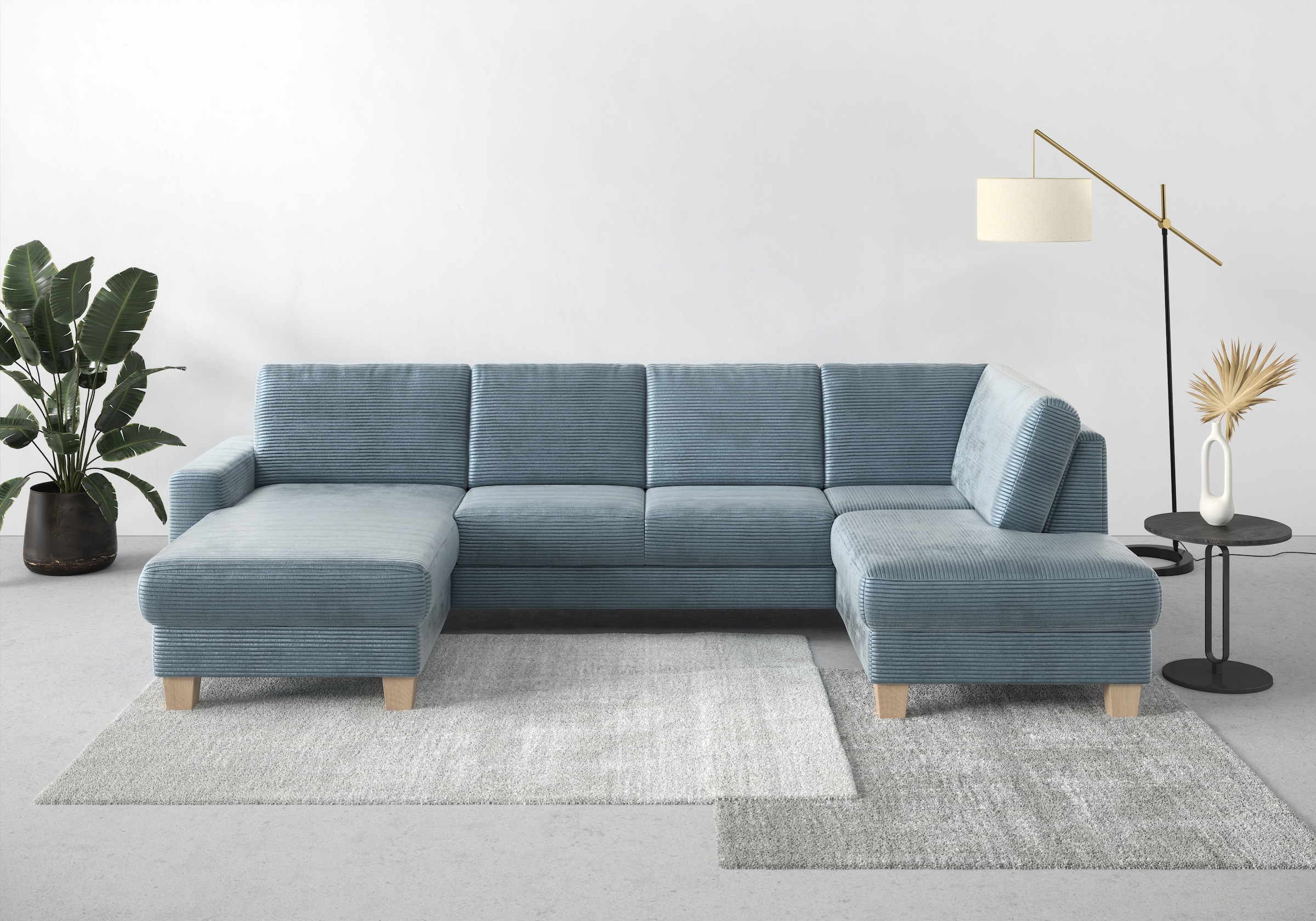 Home affaire Wohnlandschaft »Summer U-Form« mit oder ohne Bettfunktion und Bettkasten, Cord-Bezug