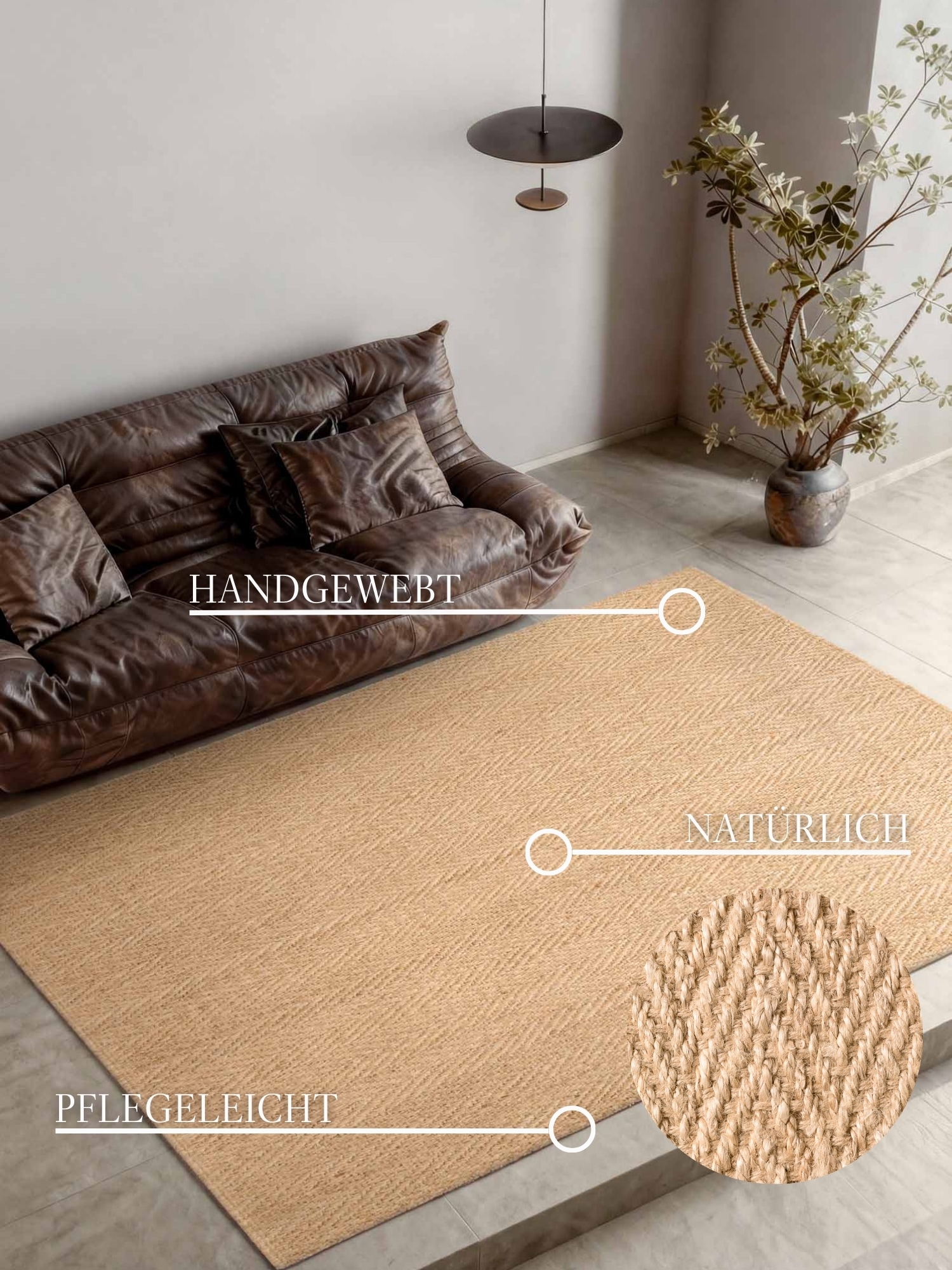 Villeroy & Boch Teppich »Mirabelle« rechteckig 10 mm Höhe Jute, Natur, Wohnzimmer, Esszimmer, Schlafzimmer, Fischgrätendesign
