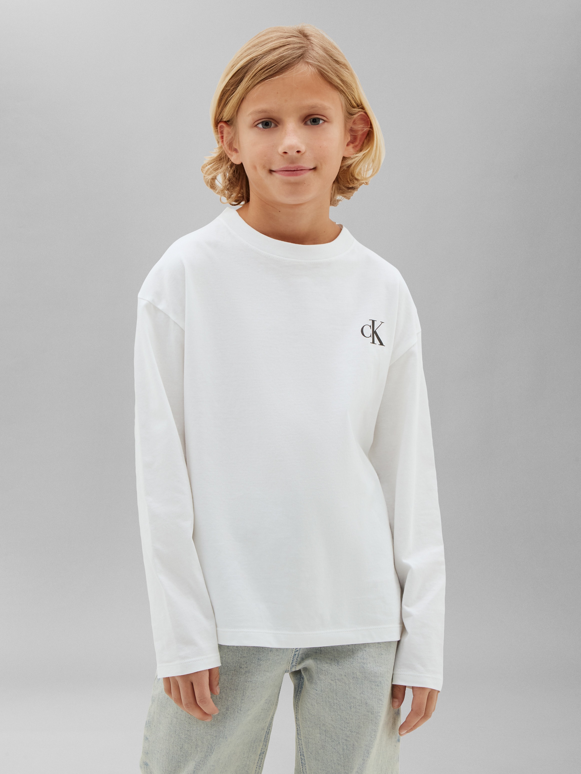 Calvin Klein Jeans Langarmshirt »CHEST MONO LS T-SHIRT 2-PACK« Reine Baumwolle, Regular Fit, Logodruck