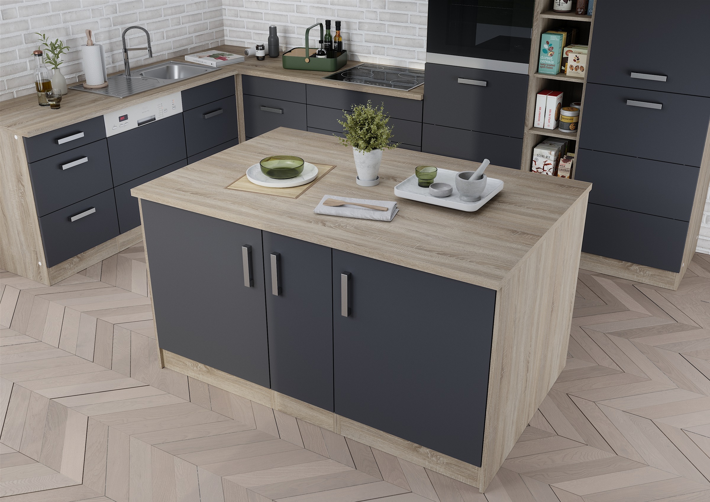 KOCHSTATION Kücheninsel »KS-Toronto«, Breite 153 cm, MDF-Fronten, Flaschenregal
