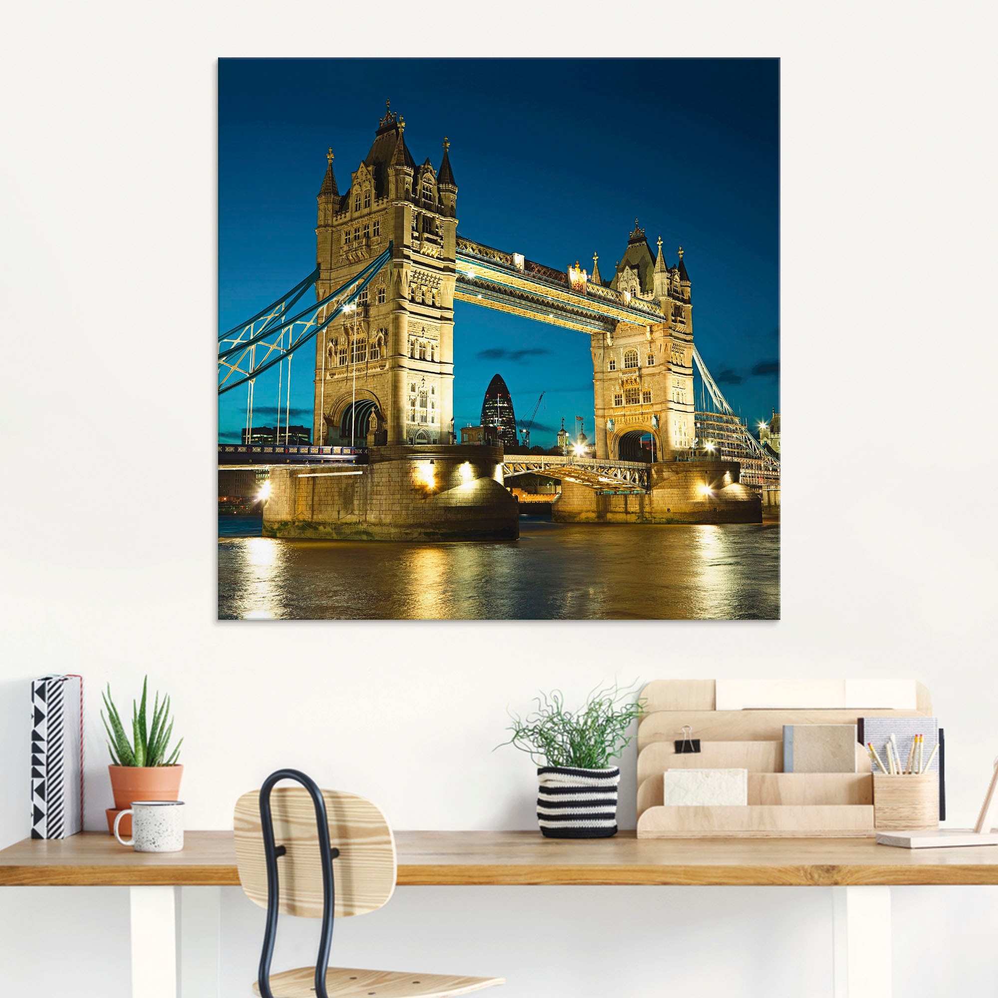 Artland Glasbild »Tower Bridge Abenddämmerung London«, Brücken, (1 St.), in verschiedenen Größen