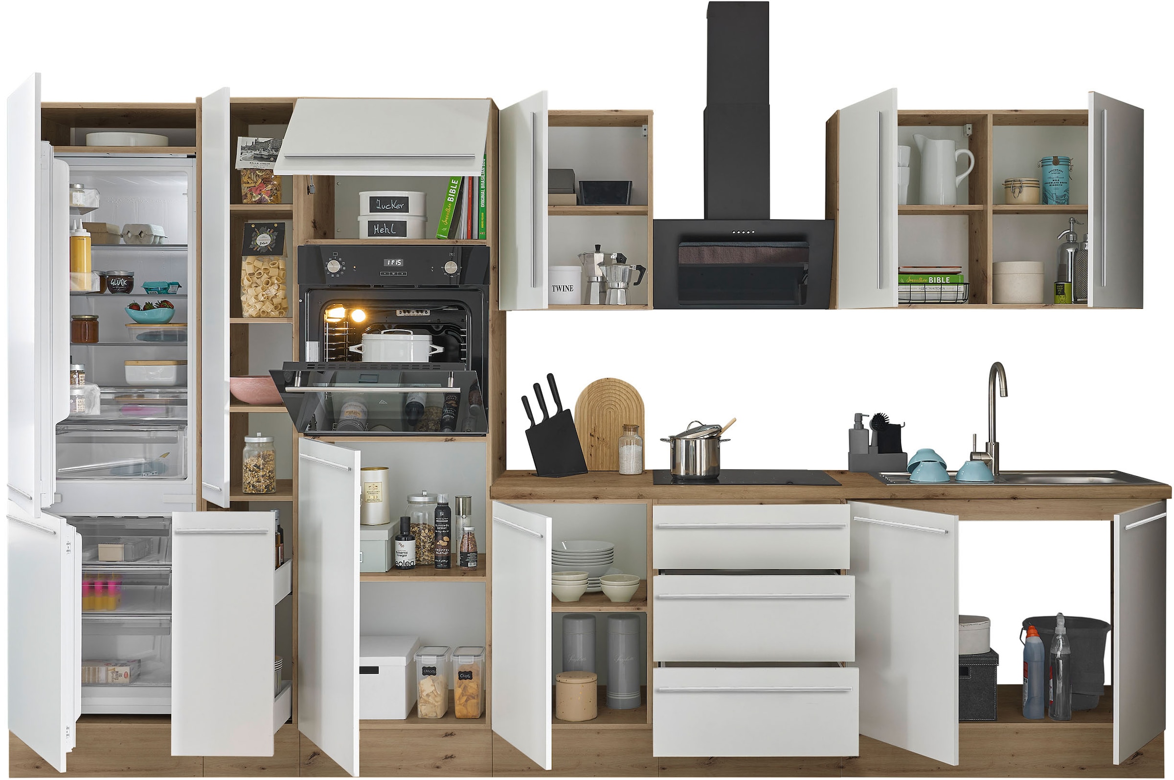 KOCHSTATION Küchenzeile »Florida« Breite 360 cm, wahlweise mit E-Geräten,Softclose für Türen/Schubkästen