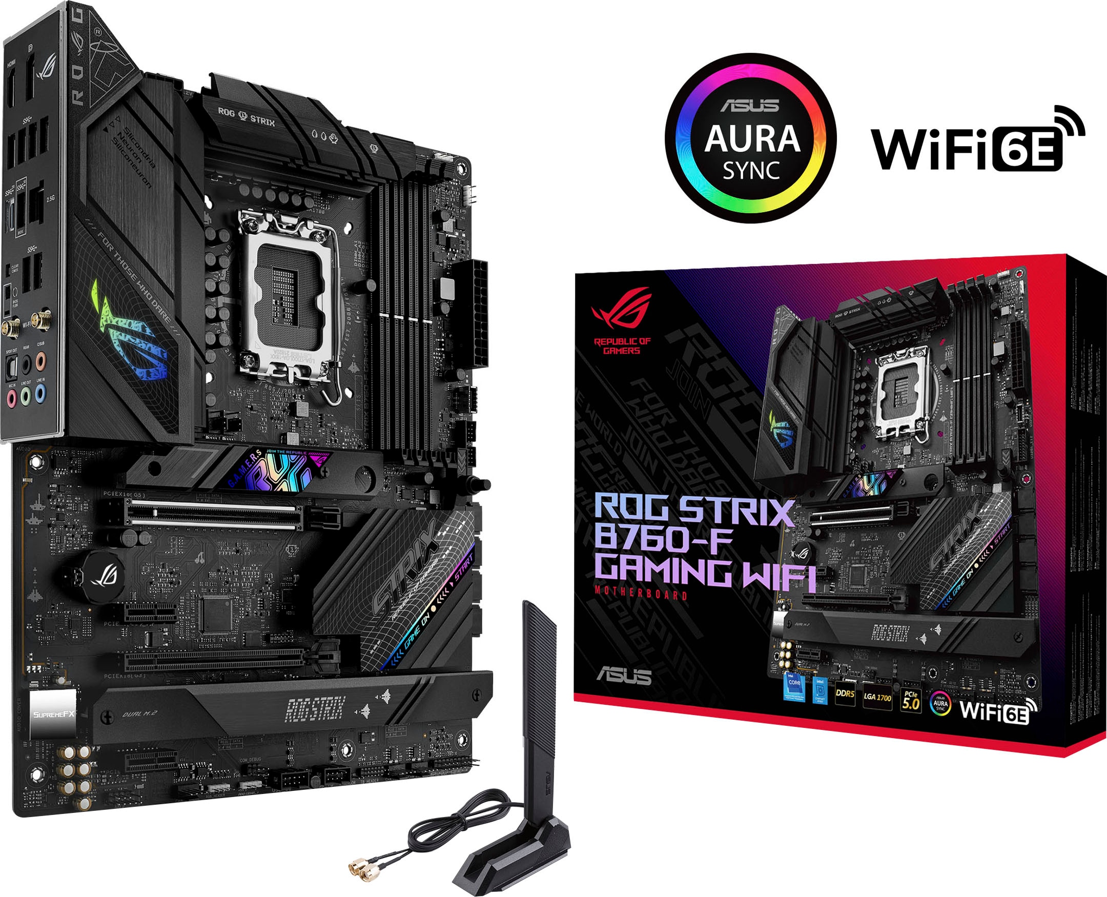 Mainboard »ROG STRIX B760-F GAMING WIFI«, DDR5 Speicher, PCIe 5.0, WiFi 6E, 3x PCIe...