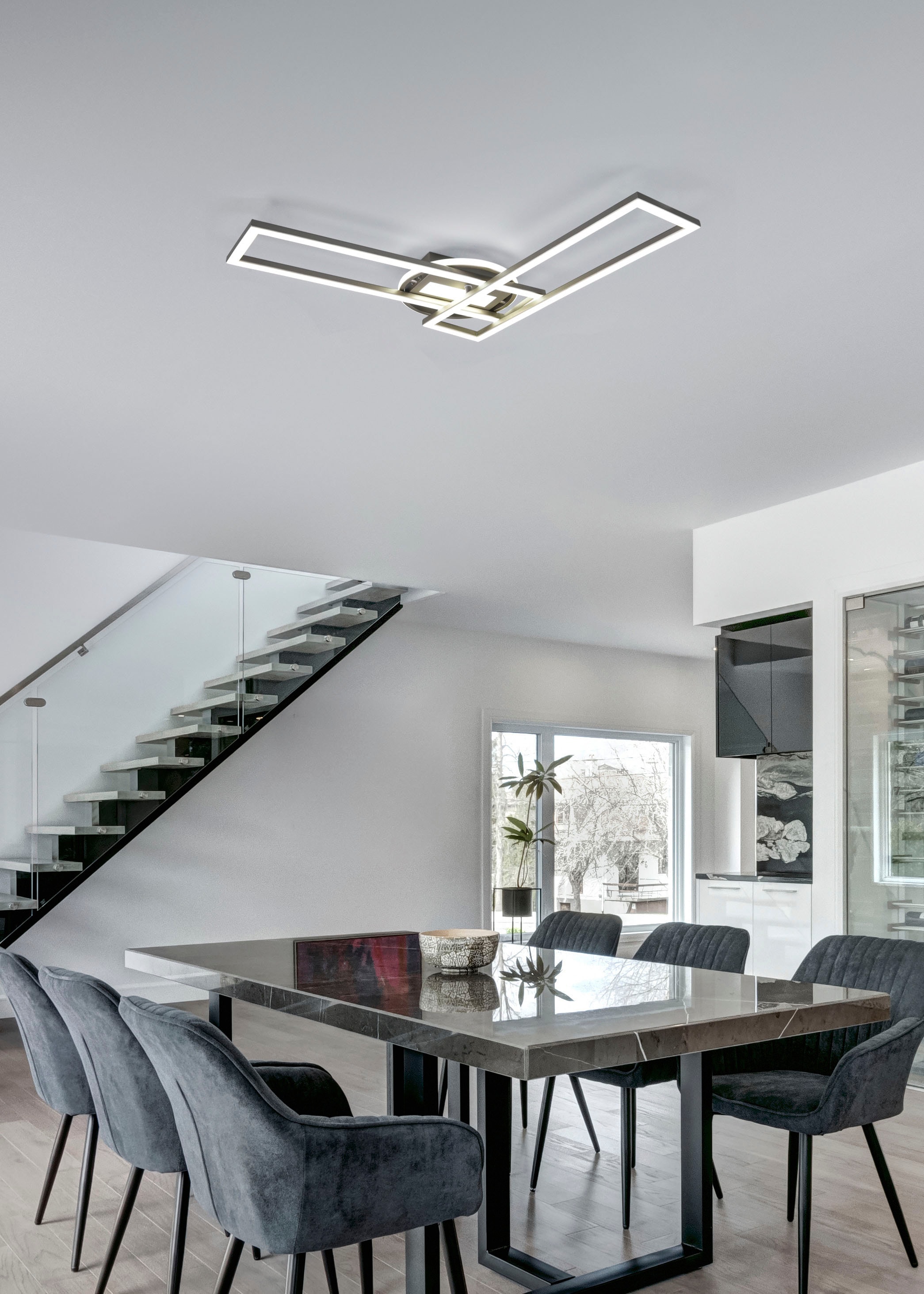 REALITY Leuchten LED Deckenleuchte »Twister«, 1 flammig, Leuchtmittel LED-Board | LED fest integriert, Deckenlampe 4500 Lumen Lichtfarbe einstellbar Fernbedienung Memory