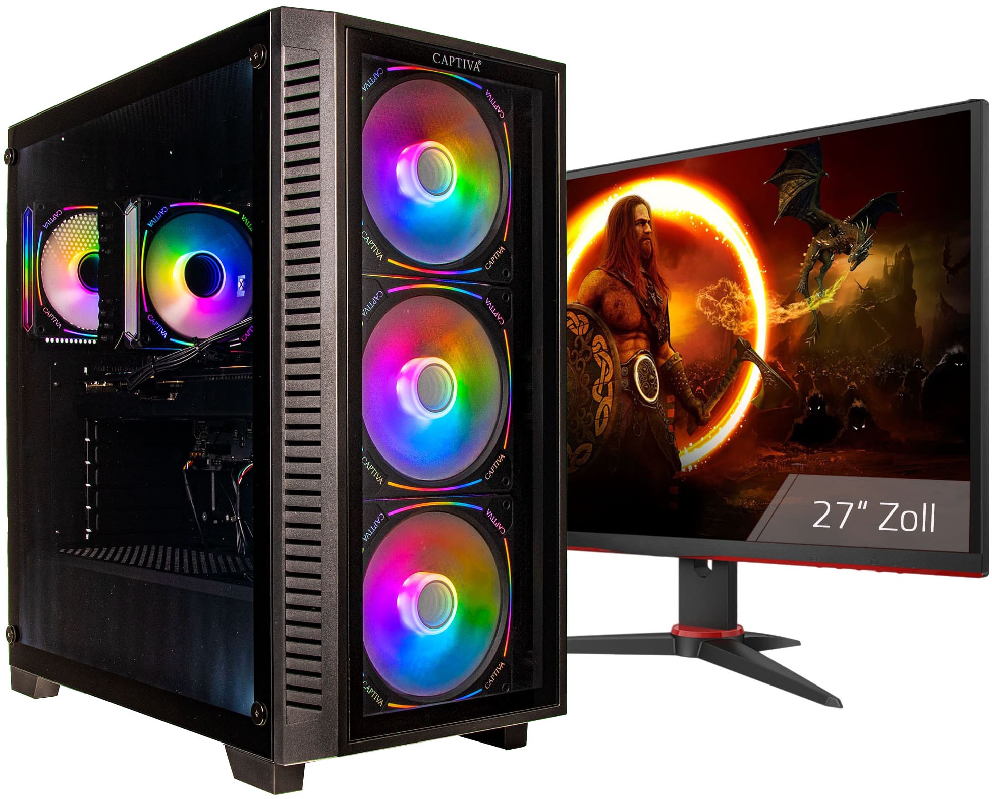 CAPTIVA Gaming-PC-Komplettsystem »Advanced Gaming R94-848 TFT Bundle« 27 ″ AMD Ryzen 5 GeForce RTX 5060 32 GB RAM 1.000 GB SSD