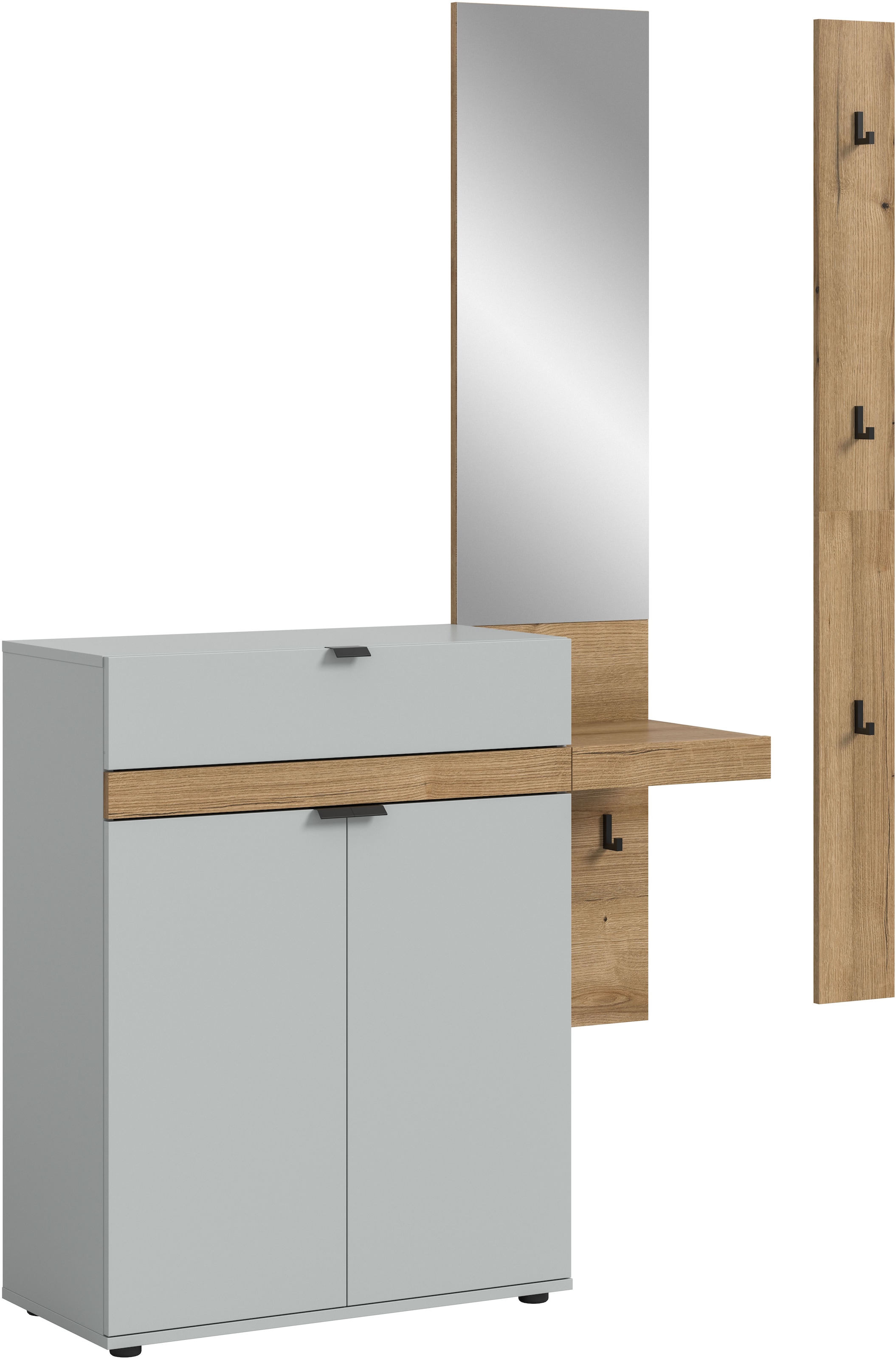 INOSIGN Garderoben-Set »Oran« Set, 3 Stk. tlg. Oran, Evoke Oak, Grau, Garderobenset, Schrank, Spiegel, Paneelhaken