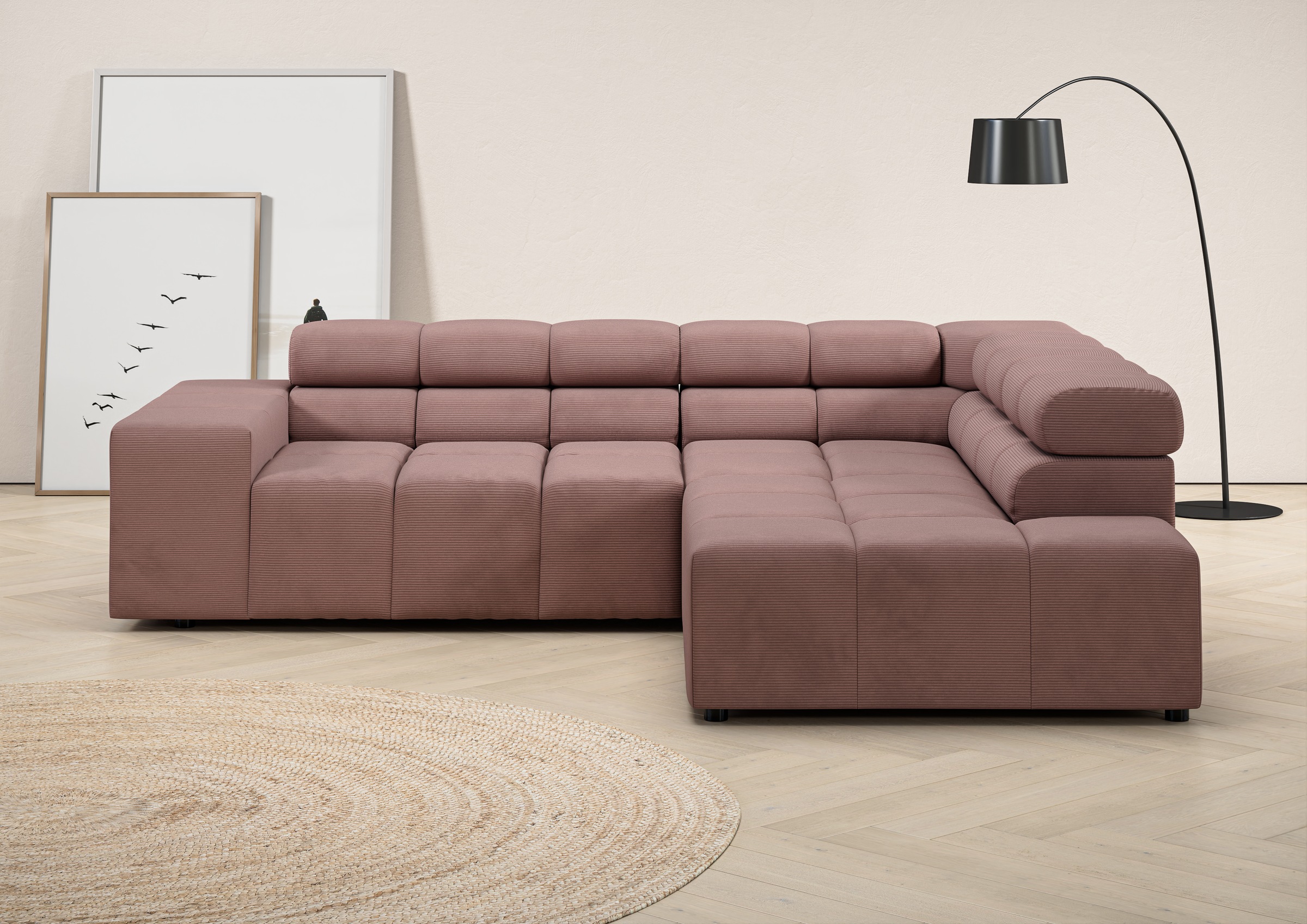 Home affaire Ecksofa »Ancona, incl. Kopfteilverstellung + 3 Zierkissen, L-Form, Breite 249cm« wahlweise motorische Sitztiefenverstellung, B/T(H: 249/215/70 cm
