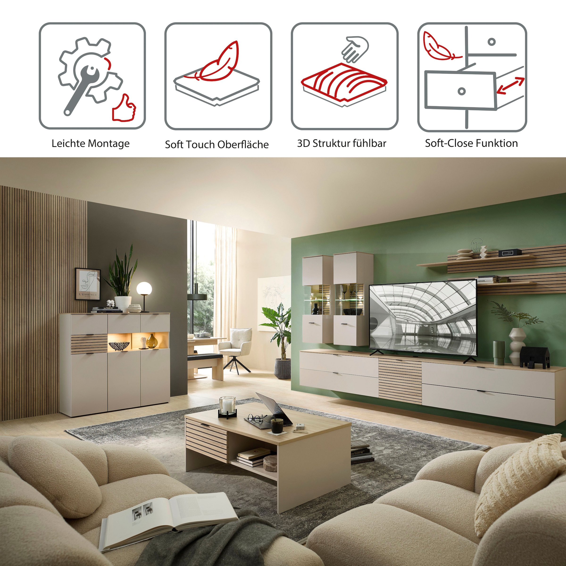 Innostyle Highboard »INA Highboard,  84 x 125 x 45 cm (B/H/T)« 1 Stk. tlg.