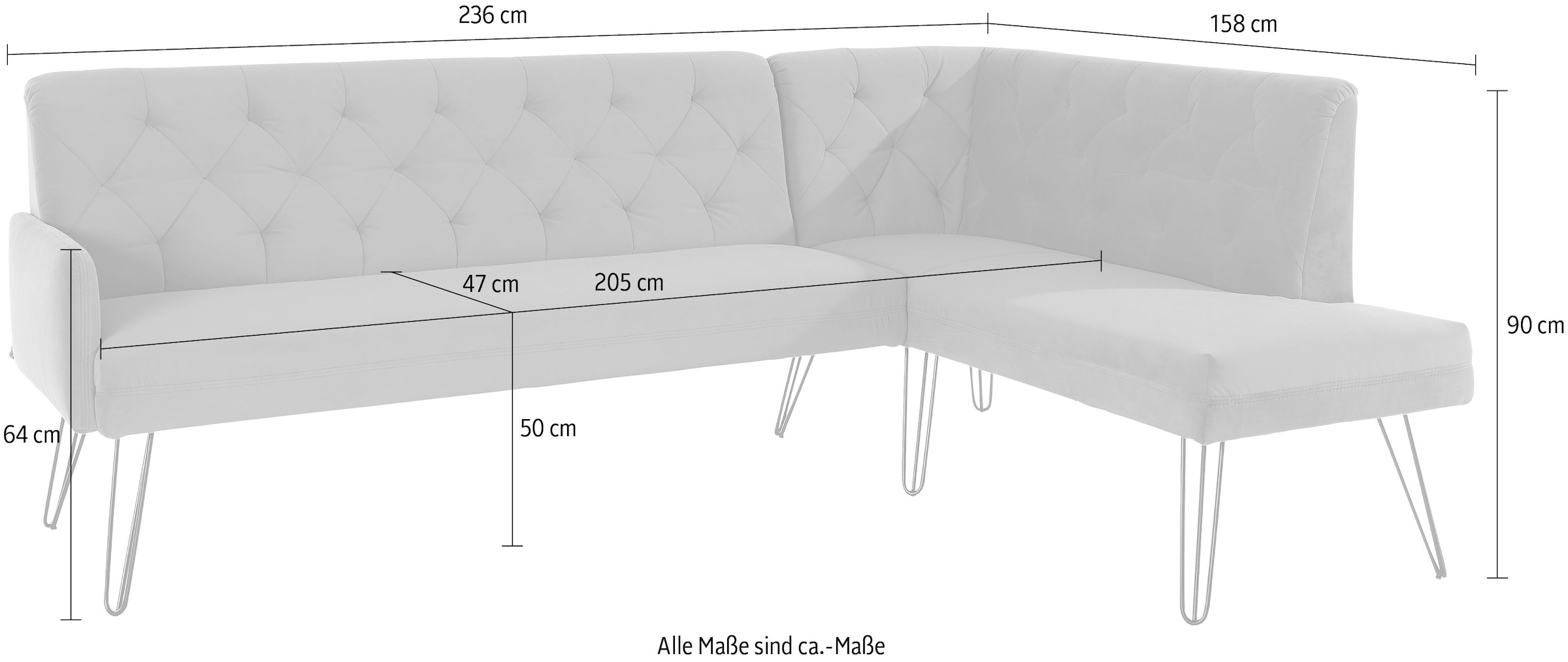 exxpo - sofa fashion Eckbank »Doppio, Chesterfield Optik, komfortabel und bequem, hohe Designfüße«, Frei im Raum stellbar