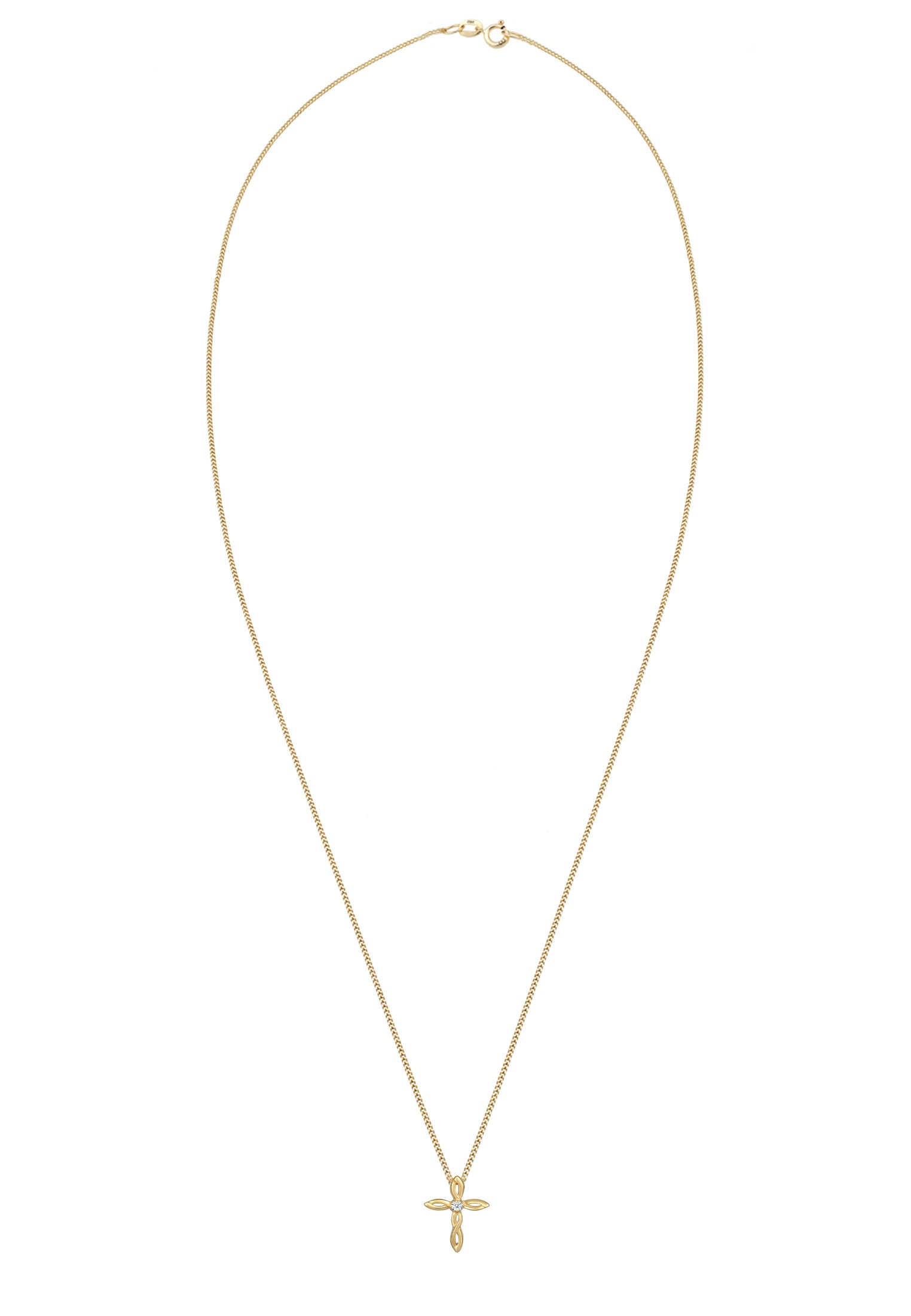 Elli DIAMONDS Silberkette »Halskette Kreuz Diamant Weiß Brillantschliff (0.03ct) 585 Gelbgold«