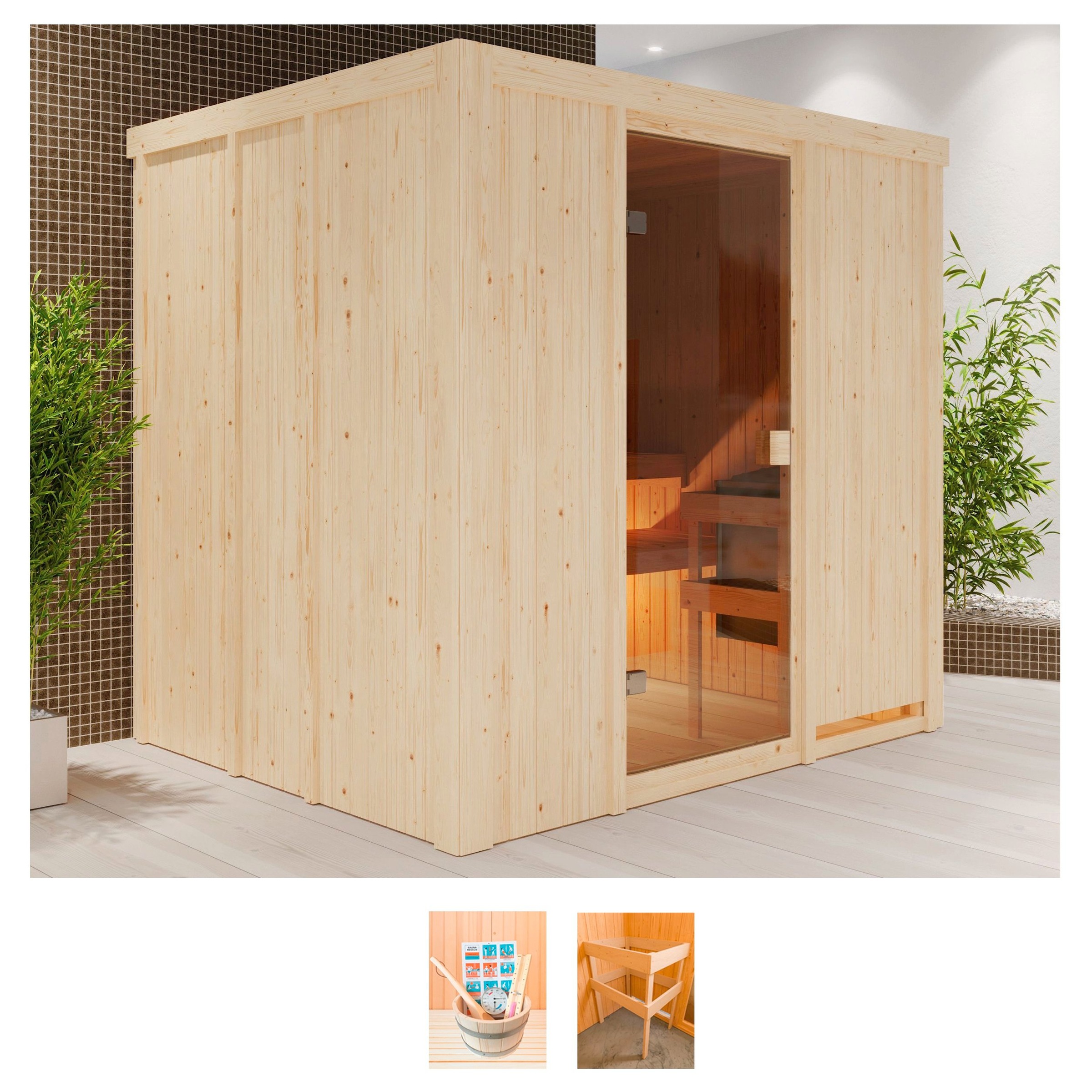 welltime Sauna »Gerda«, (Set), ohne Ofen, mit 6-tlg. Zubehörset
