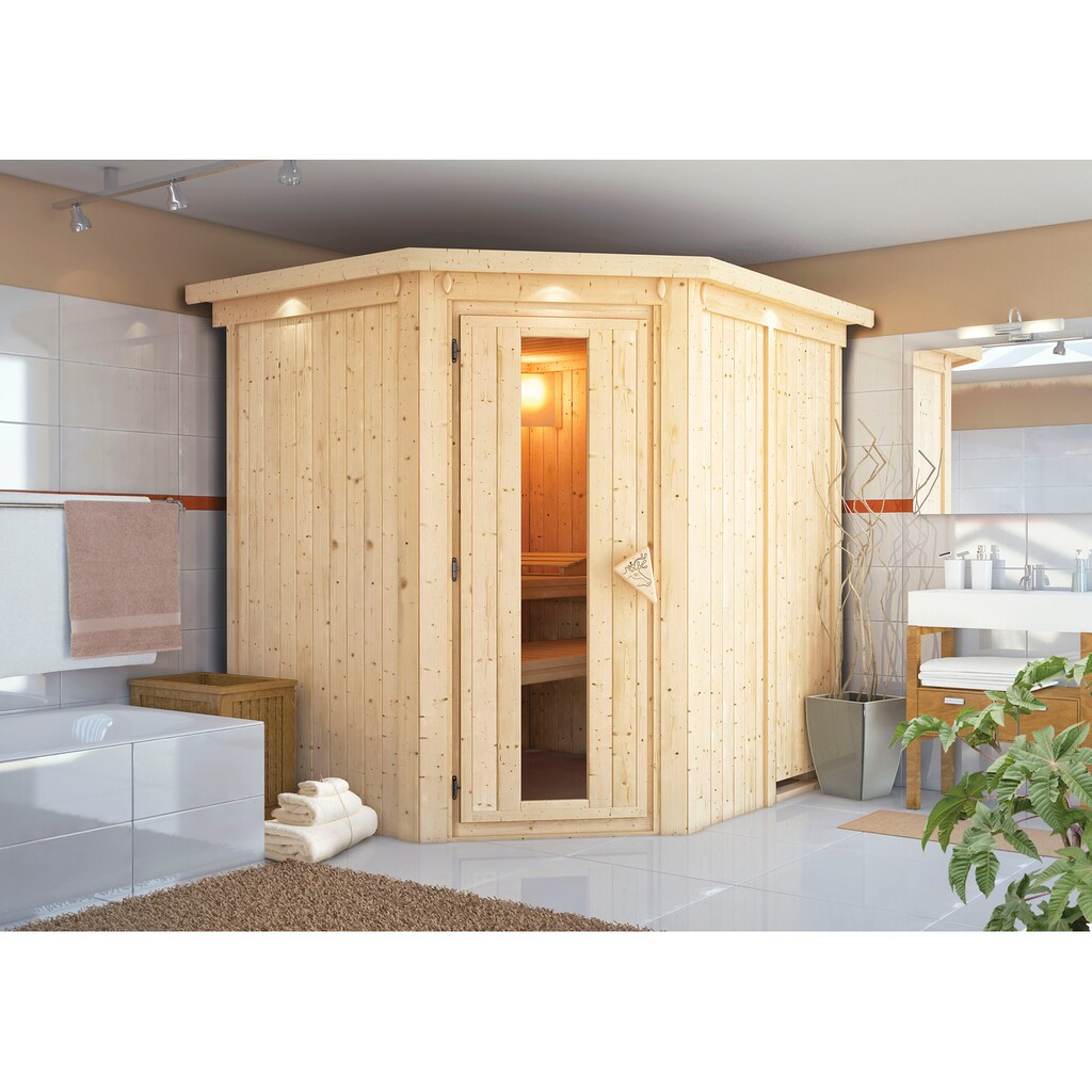 Karibu Sauna »Lellin«, (Set), 3,6-kW-Plug & Play Ofen mit int. Steuerung