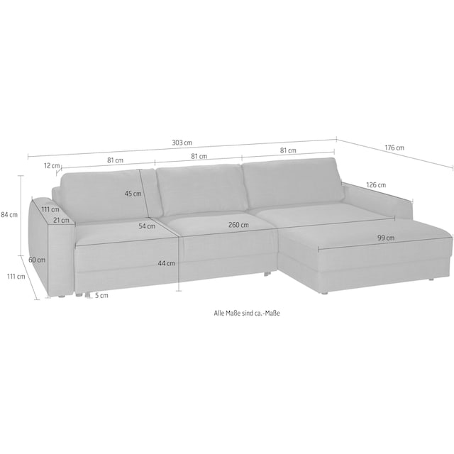 TRENDMANUFAKTUR Ecksofa »Bourbon«, wahlweise mit Bettfunktion und  Bettkasten, Tiefe Sitzfläche 54 cm online kaufen