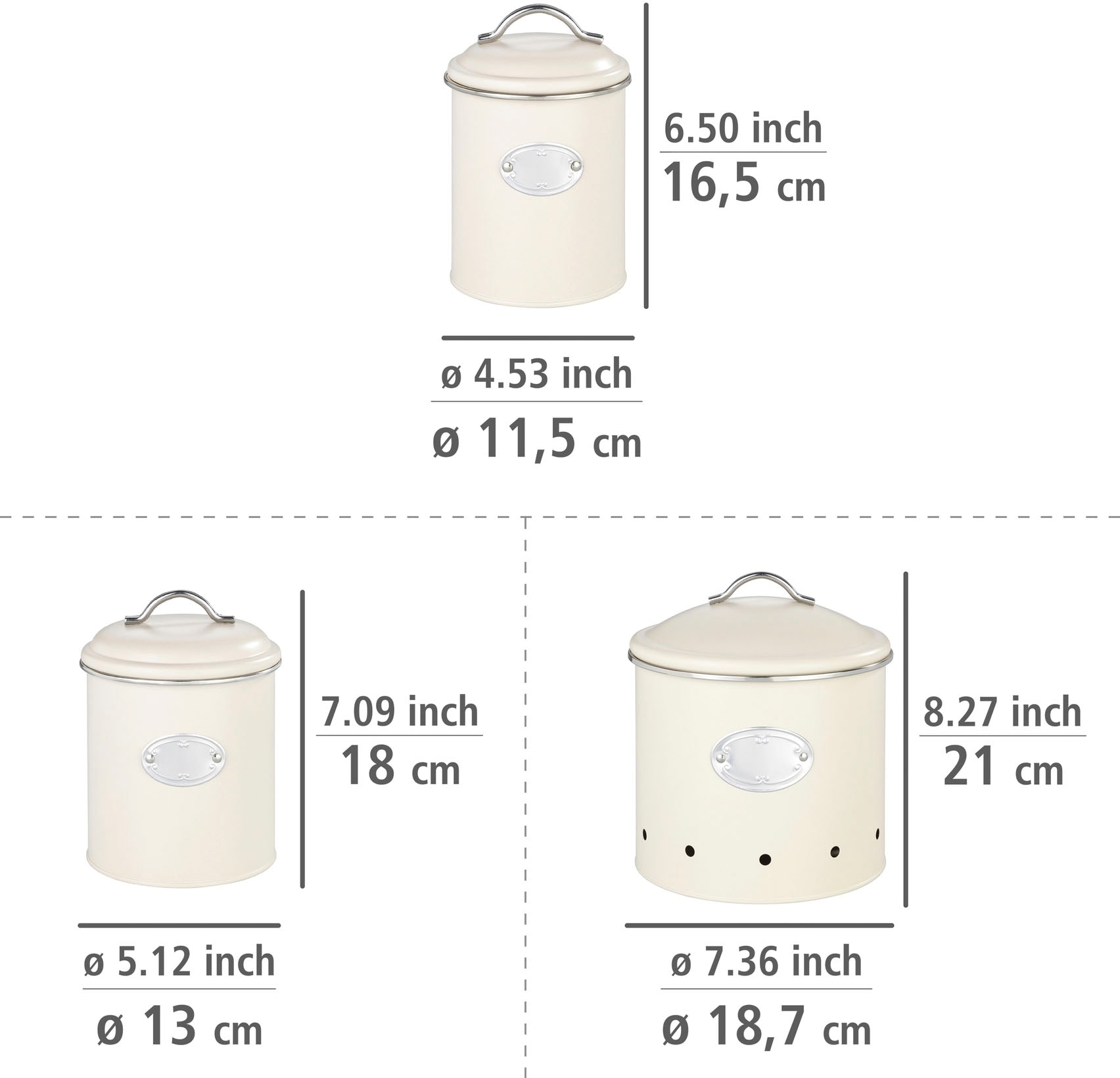 WENKO Vorratsdose »Modell Nero«, (Set, 3 tlg.), Aufbewahrungsdosen für Vorräte und Lebensmittel, 3 Größen