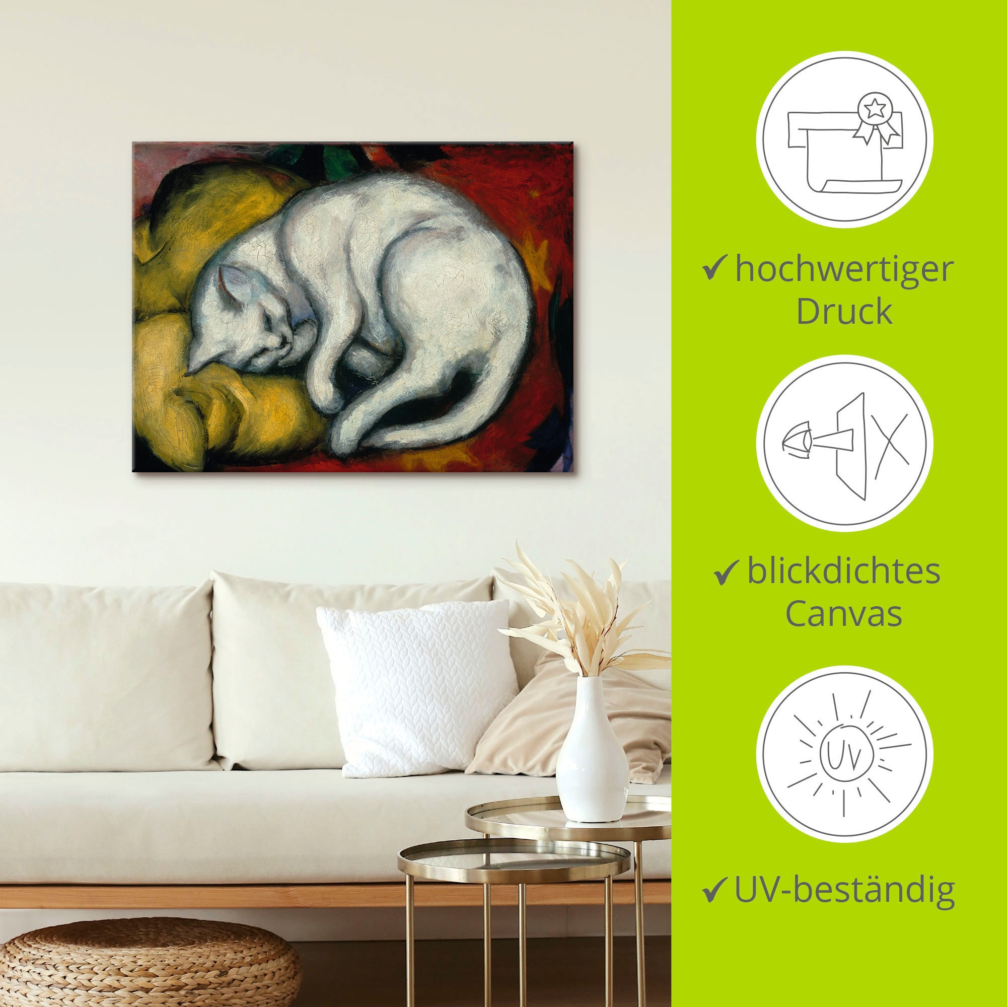 Artland Wandbild »Die weisse Katze. 1912«, Haustiere, (1 St.), als Alubild, Outdoorbild, Leinwandbild, Poster in verschied. Größen