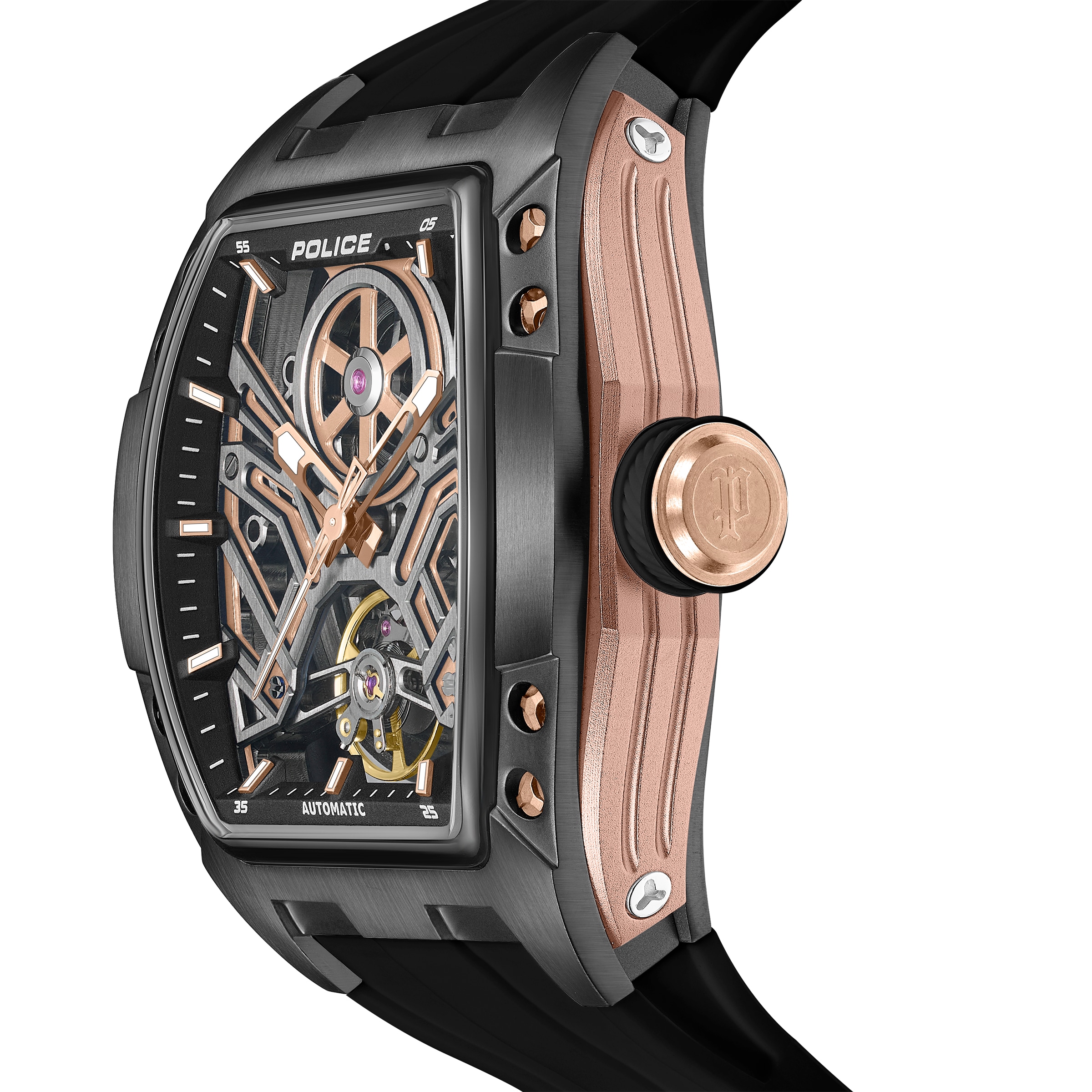 Police Automatikuhr »Tampa« Armbanduhr, Herrenuhr, Mechanische Uhr, Silikonarmband, analog