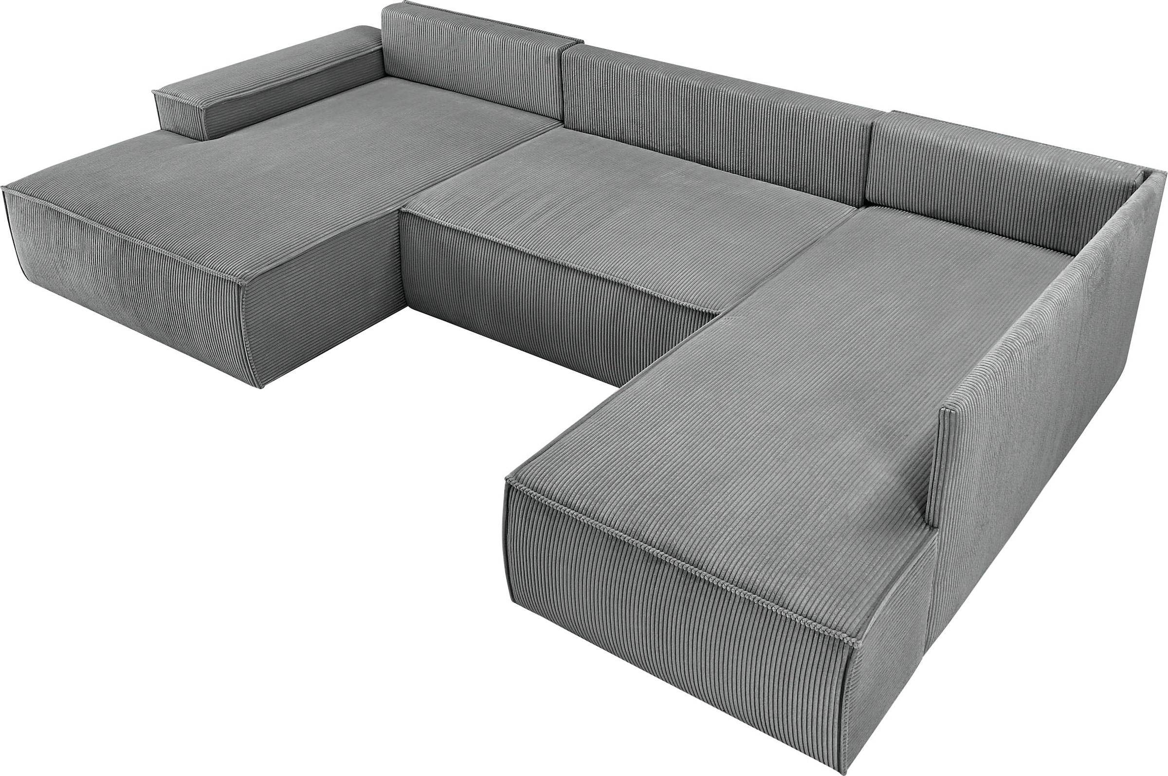 Home affaire Wohnlandschaft »SHERWOOD XXL 329 cm, U-Form, Schlafsofa,«, Schlaffunktion m. Bettkasten (194x139 cm), Cord, Vintage, Samtvelours