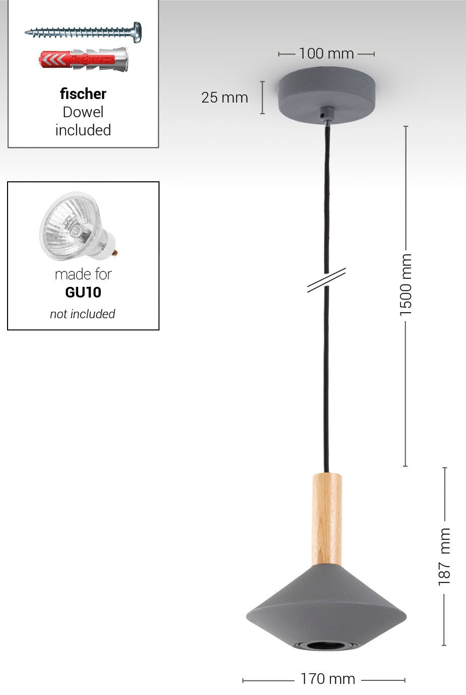 Paco Home Pendelleuchte »MORA«, Leuchtmittel GU10 | ohne Leuchtmittel, Wohnzimmer Esszimmer Trichterform Modern Holz Metall GU10