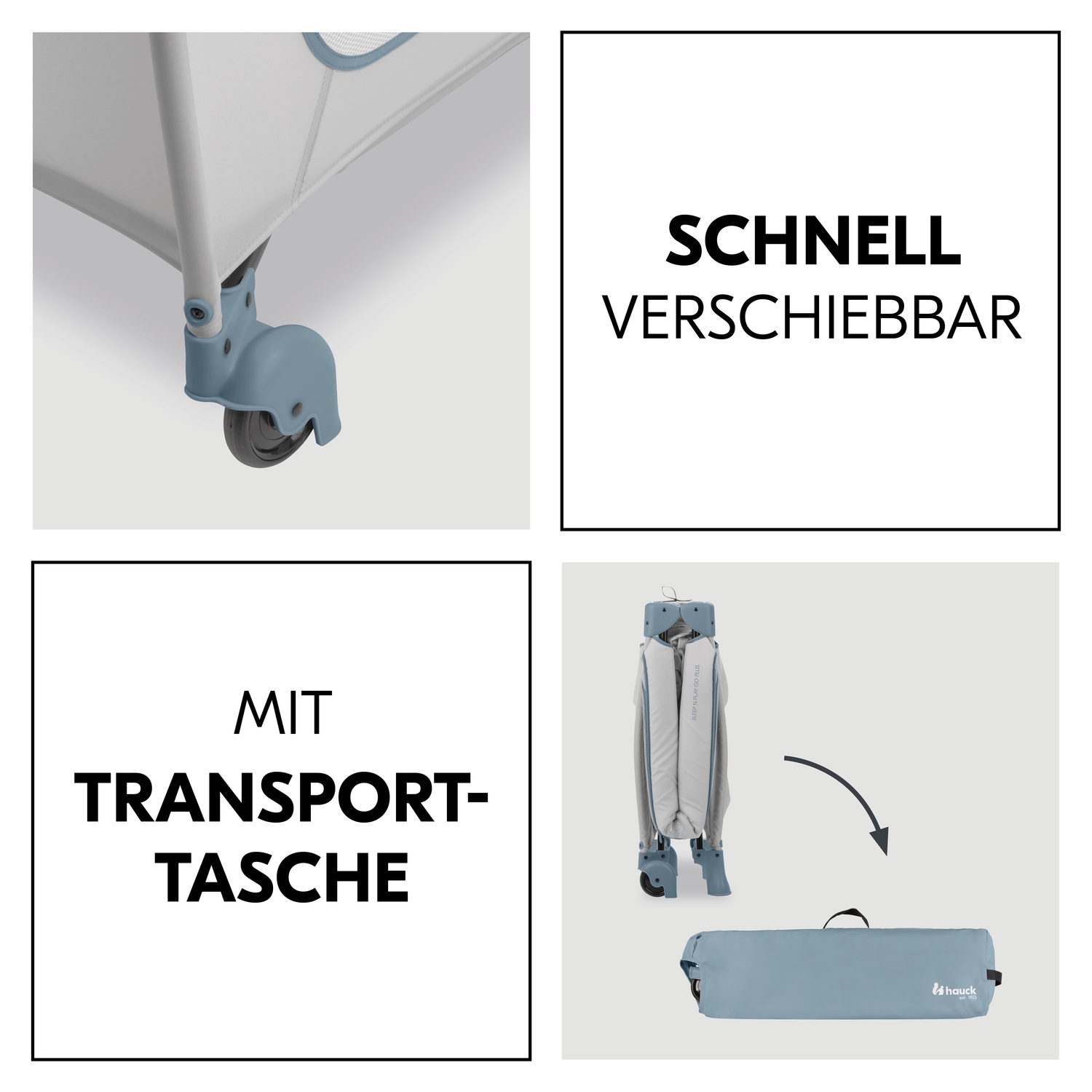 Hauck Baby-Reisebett »Sleep N Play Go Plus, Dusty Blue«, mit integrierten Rädern; Vorderausstieg