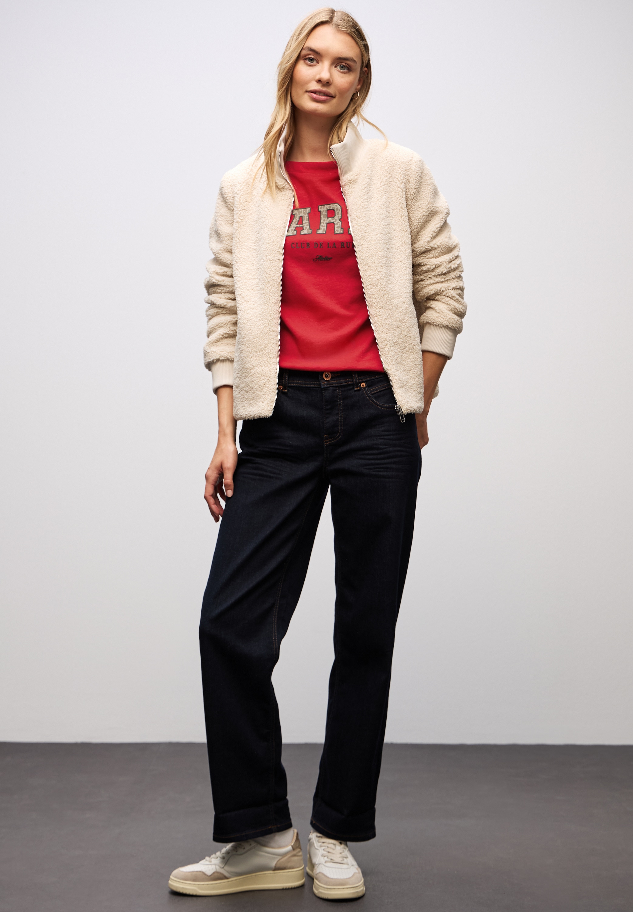 STREET ONE Langarmshirt mit Print, Wording Print im Leo-Look