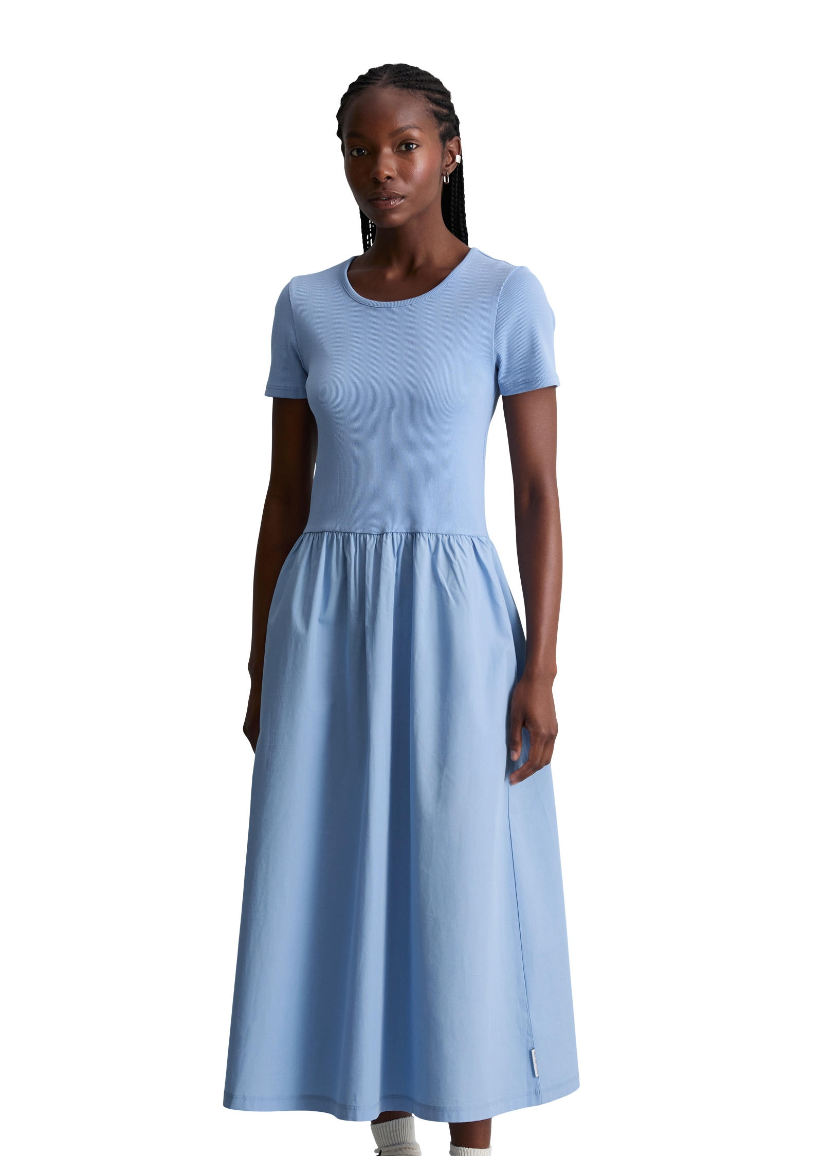 Marc O'Polo DENIM Jerseykleid Seitennahttaschen flared mit Baumwoll-Popelinerock