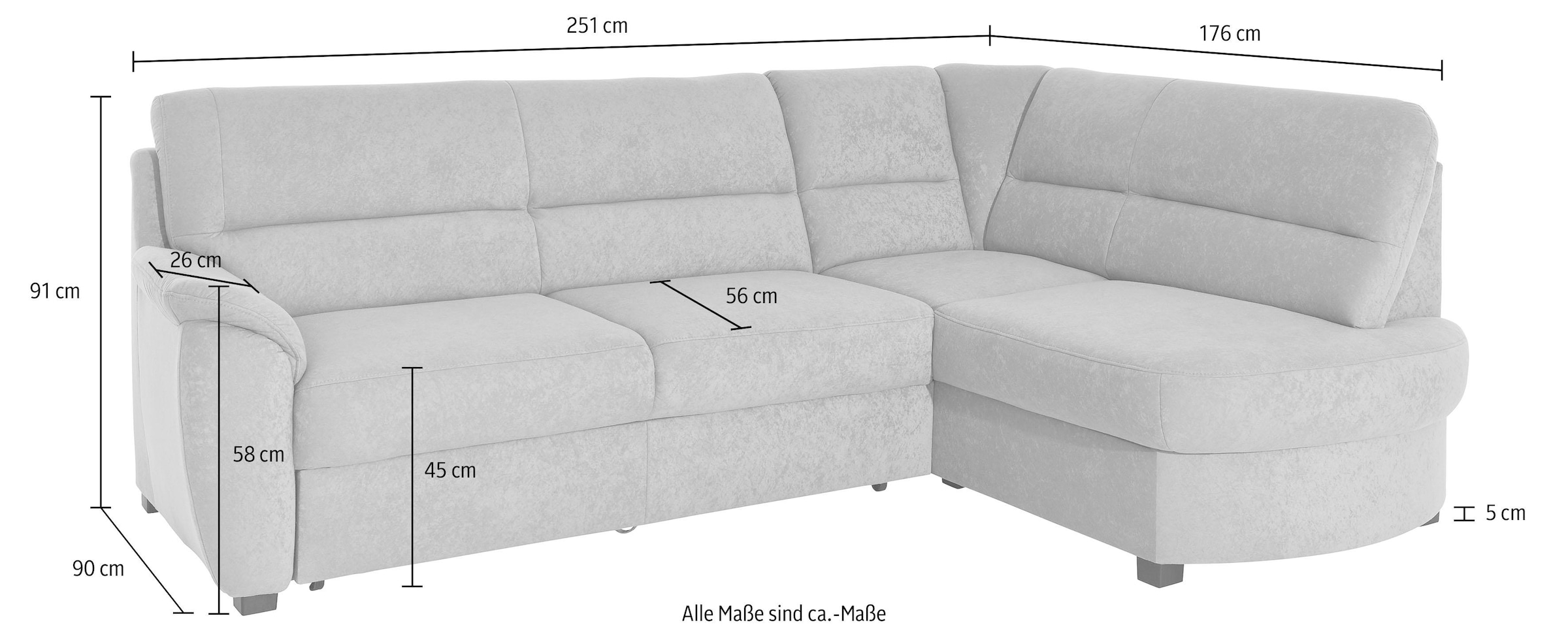 sit&more Ecksofa »Pandora L-Form« wahlweise mit Bettfunktion und Bettkasten
