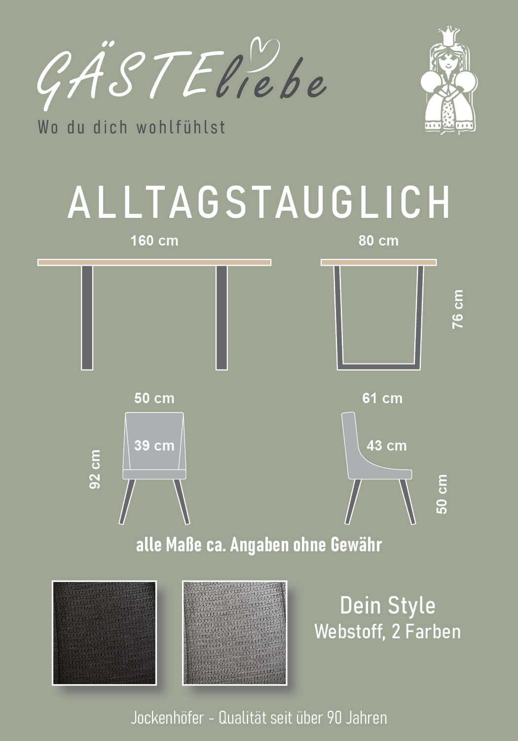 Jockenhöfer Gruppe Essgruppe »ROGER, Sitzgruppe, Esstisch 160 cm, 4 Stühle« Set, Esstisch 160 cm plus 4 Esszimmerstühle, 5 Stk. tlg. Tischplatte Wildeiche, U-Gestell, Stühle mit Webstoff