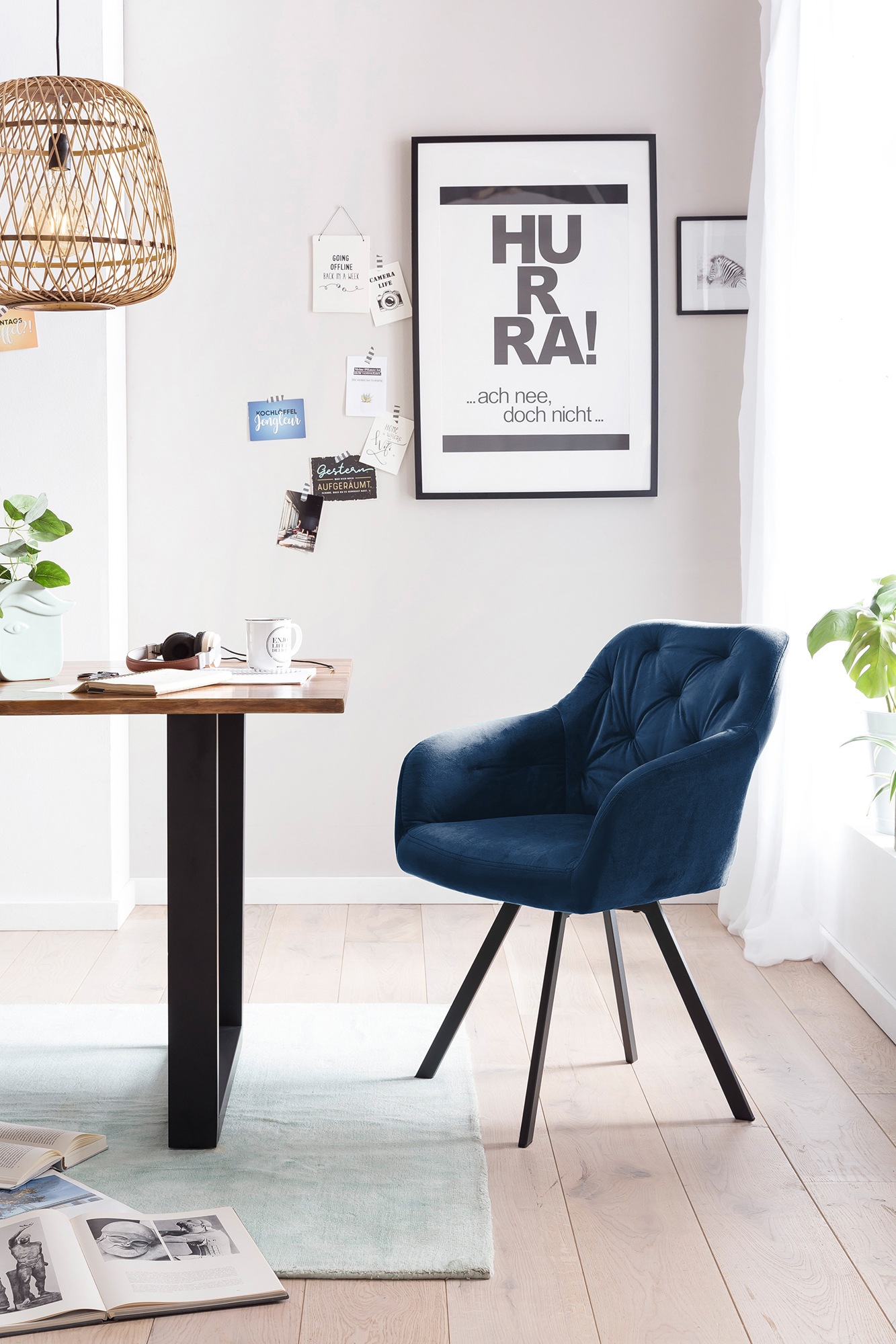 SalesFever Essgruppe, (Set, 5 tlg.), Stühle mit 360° Drehplatte, Tischplatte mit echter Baumkante