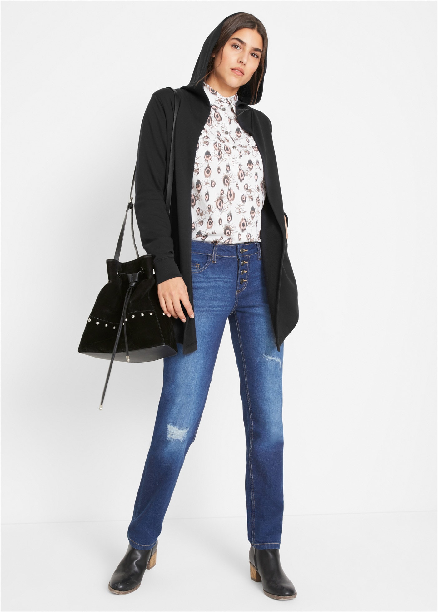 bonprix Sweatjacke Long-Sweatjacke aus Baumwoll-Mix