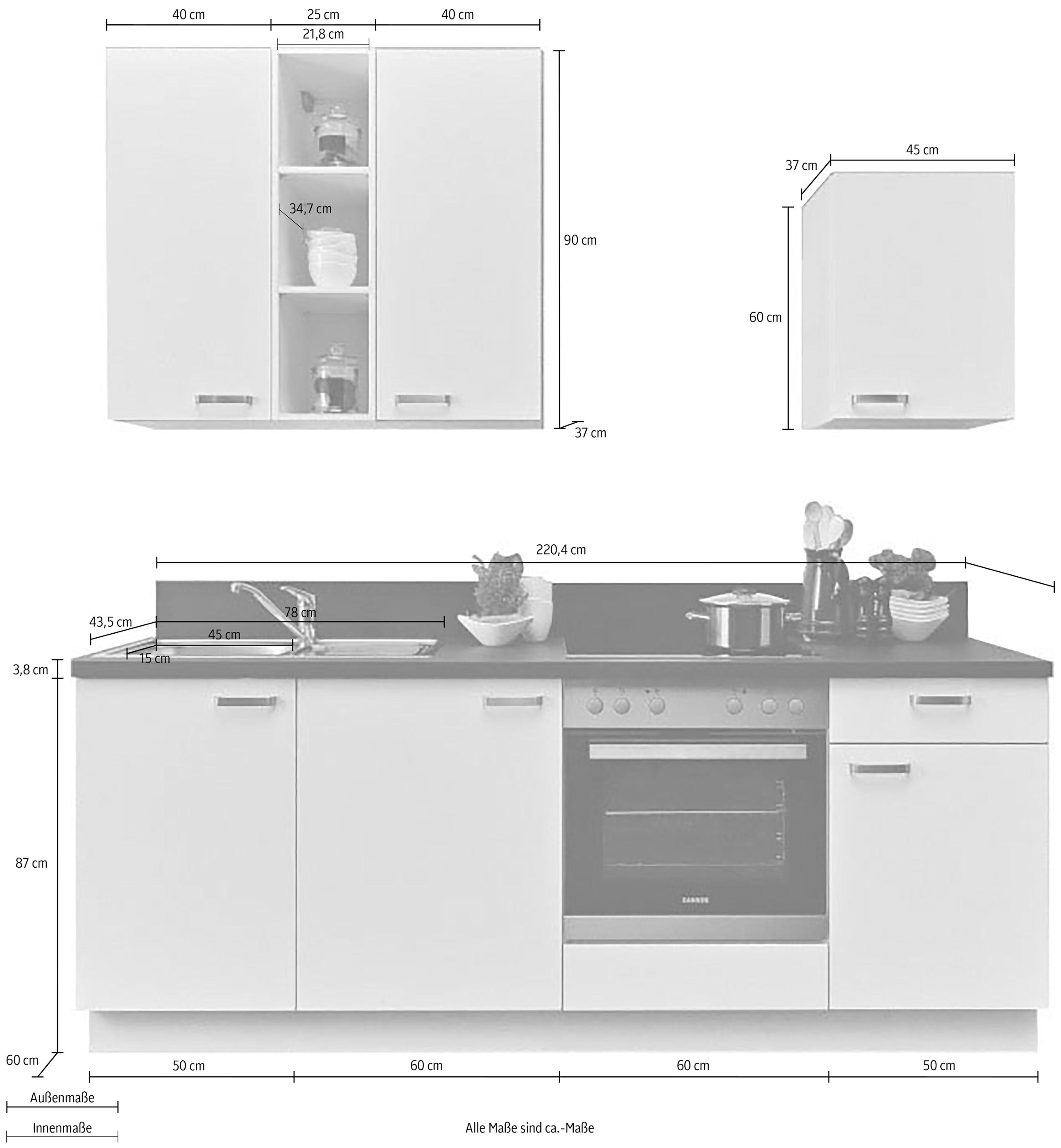 KOCHSTATION Küchenzeile »"KS-Bari"«, mit Soft-Close-Funktion und Vollauszug, vormontiert, Breite 220 cm