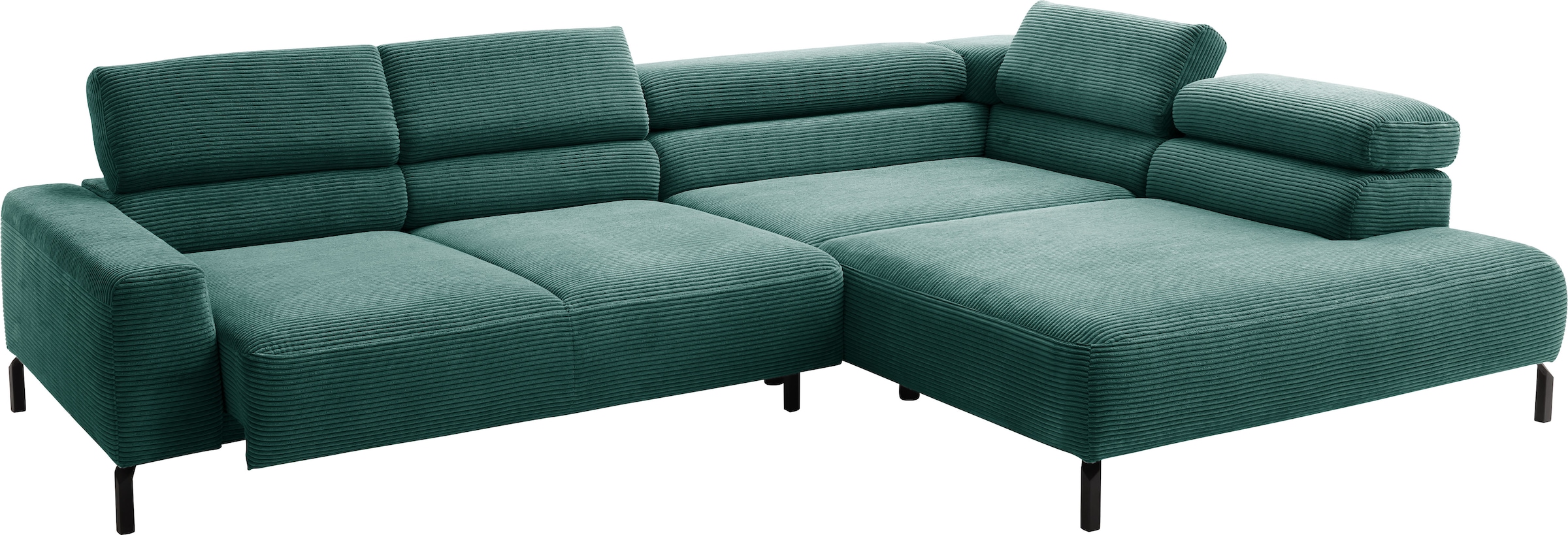 Places of Style Ecksofa »Antonelli, L-Form, inkl. Kopfteilverstellung, Breite 312 cm«, mit elektrischer Sitztiefenverstellung, in Cord, grün