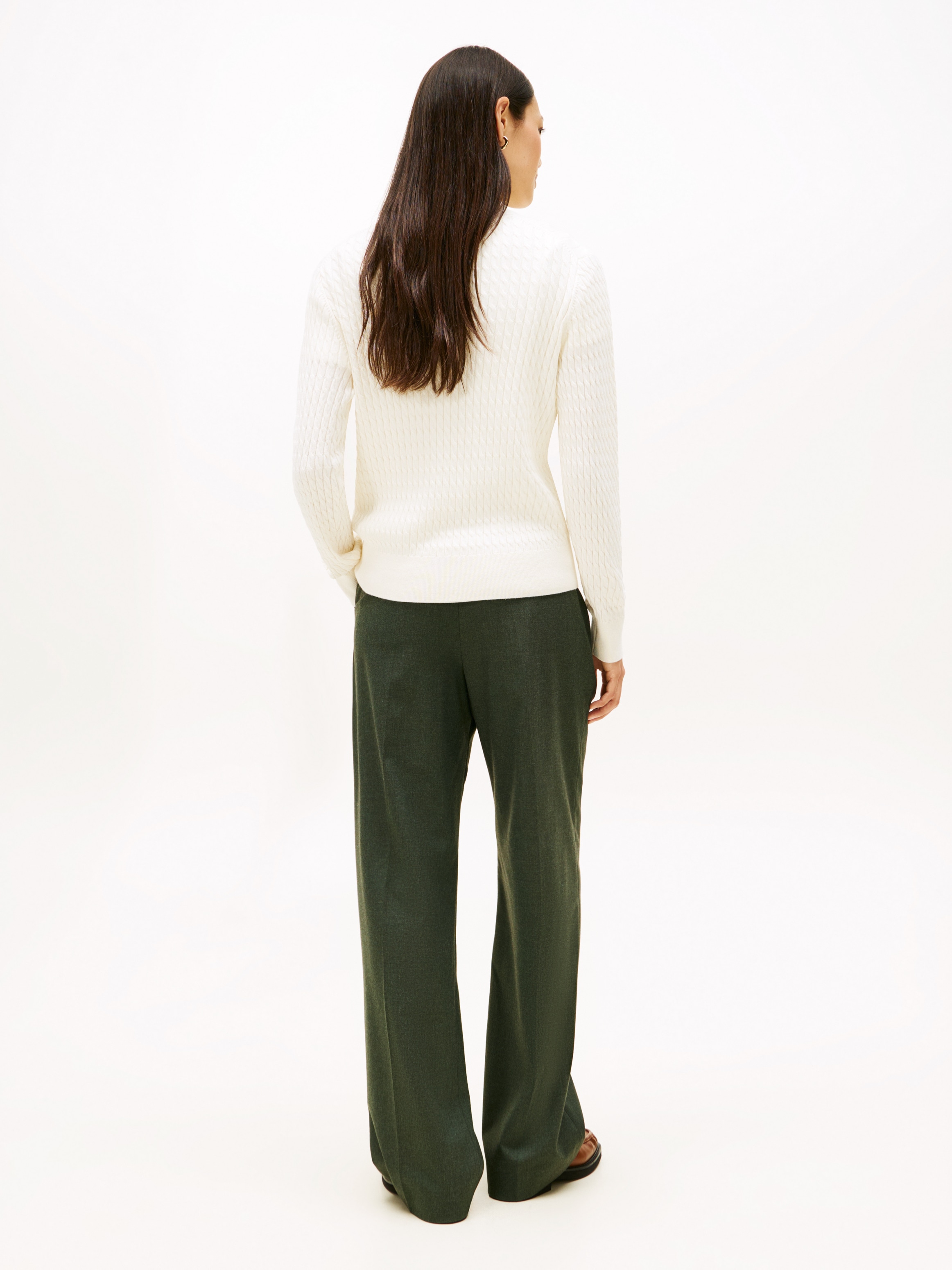 Tommy Hilfiger Rundhalspullover »CO CABLE C-NK LS SWEATER« Baumwolle, mit Zopfmuster, Regular Fit