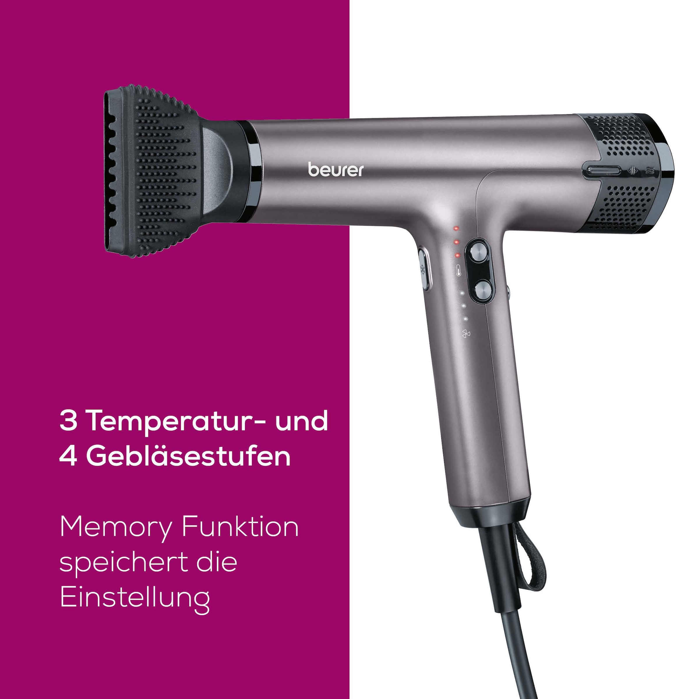 BEURER Haartrockner »HC 100 Premium mit leistungsstarkem Motor und 1700 Watt«, 1700 W, 2 Aufsätze, Schnelles Trocknen der Haare, leichtes Gewicht (nur 360 g ohne Kabel)
