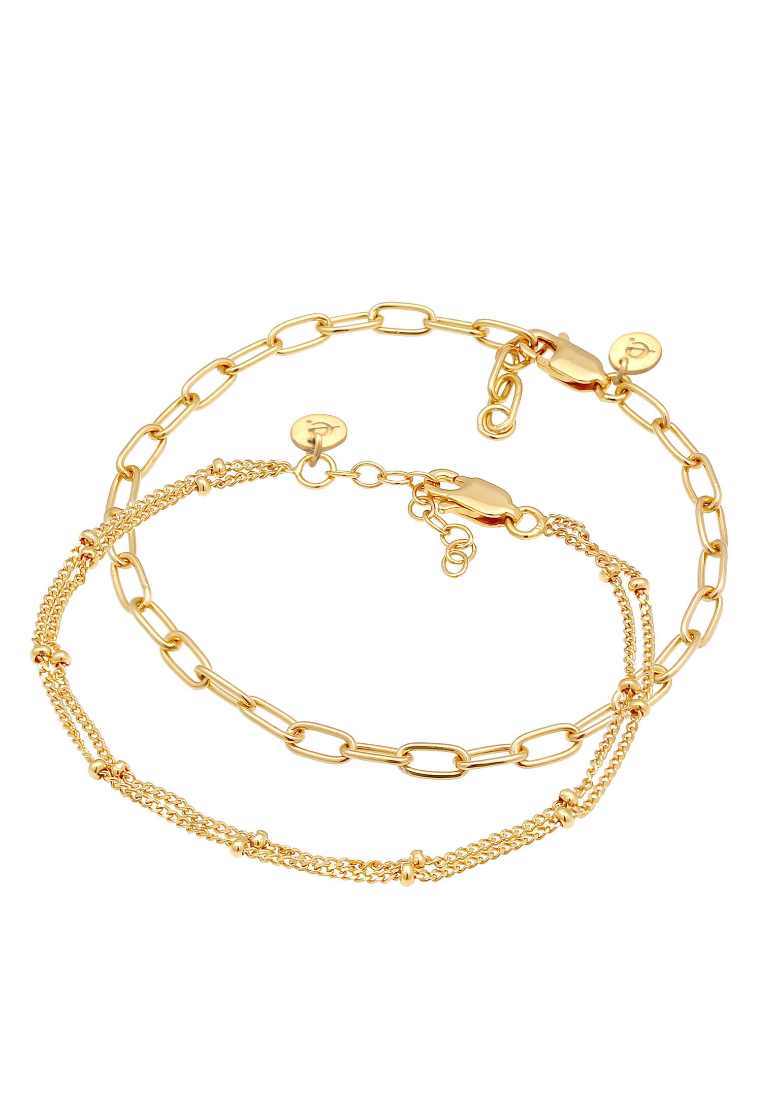 Elli Premium Armketten Set »Armband Glieder Layer Kugel (2 tlg) 925 Silber vergoldet«